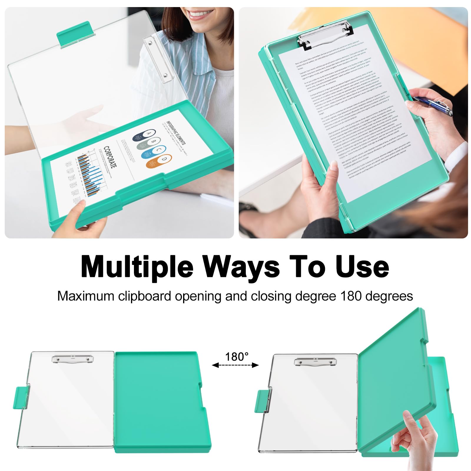 Piasoenc Clipboard with Storage, 8.5 x 11 Clip Boards with 2 Storage Case and A4 Paper Folder, Clear Dry Erase Top Panel - Image 3
