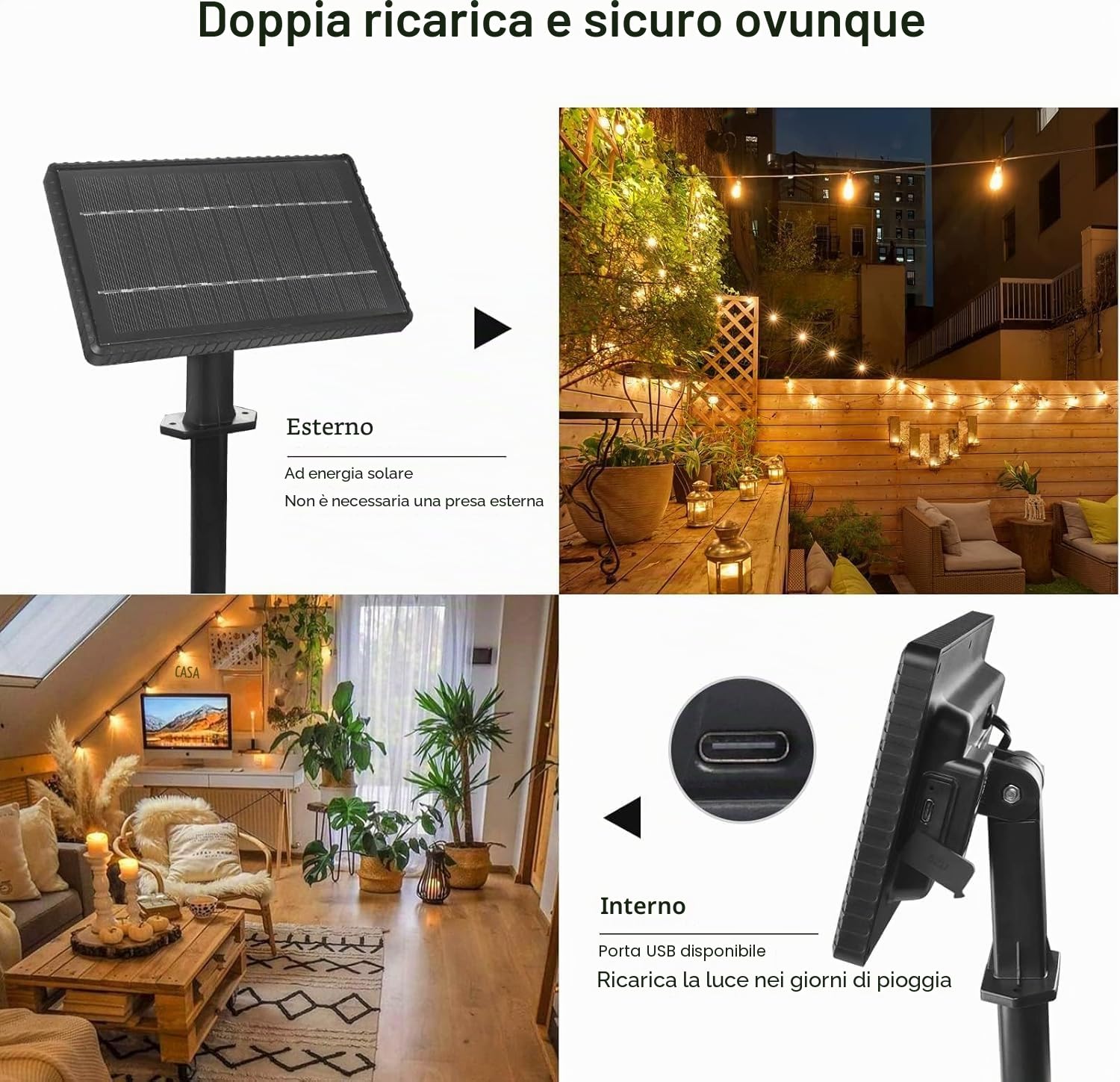 Catena Di Luci A Energia Solare Per Esterni, 15 M, Per Esterni, 25+1 Lampadine In Plastica, Impermeabile, IP45, Giardino, Terrazza, Alberi, Feste, 2700 K, Bianco Caldo Nozze