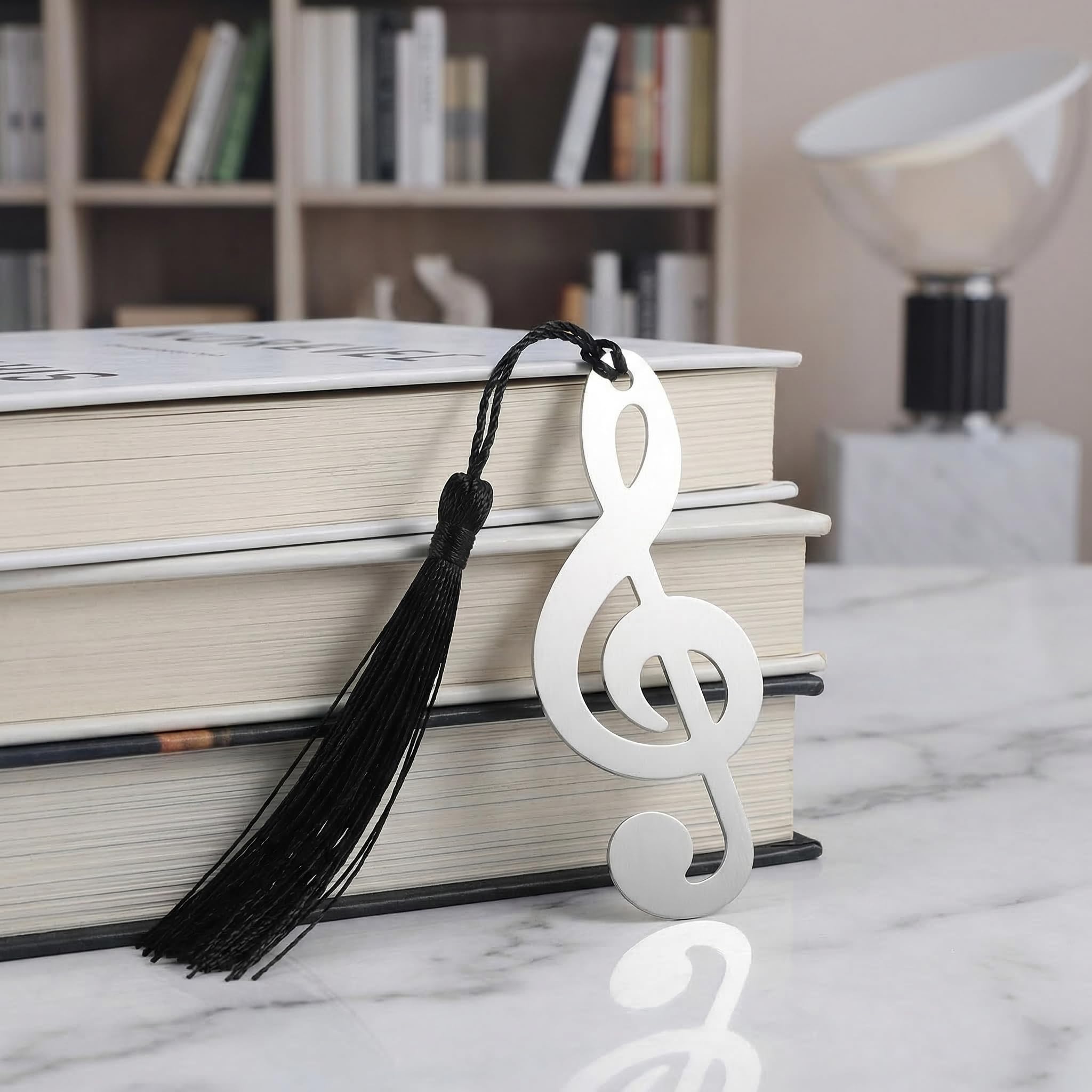Amosfun Segnalibri Musicali in Acciaio Inox Con Nappa Nera Set Di 10 Segnalibri Di Laurea in Metallo Argento Per Lettori Studenti E Appassionati Di Musica