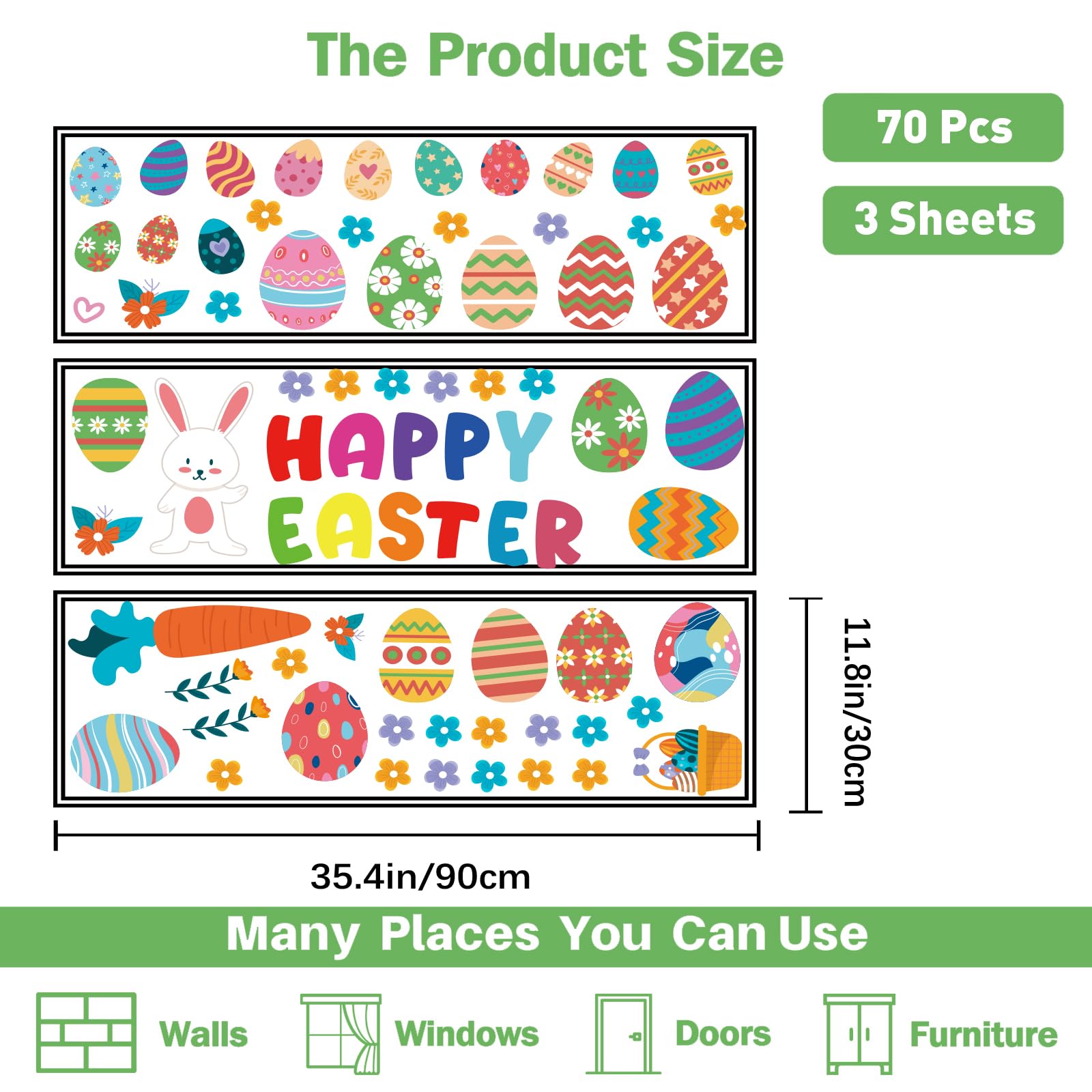 PLIGREAT 3 Sheets Easter Egg Wall Decor Sticker - Image 3