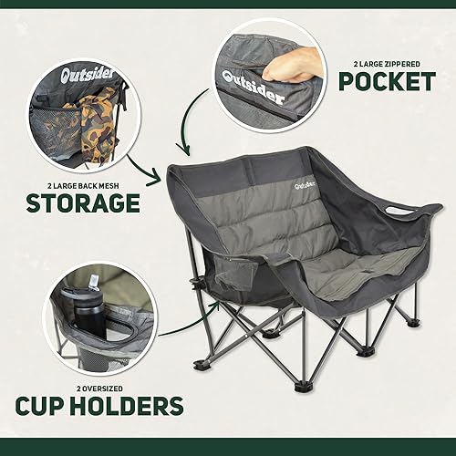 Miniatura 5 de OUTSIDER Silla de descanso acolchada Love Seat, sofá plegable de gran tamaño, sofá biplaza portátil para exteriores, soporta 500 libras para playa,