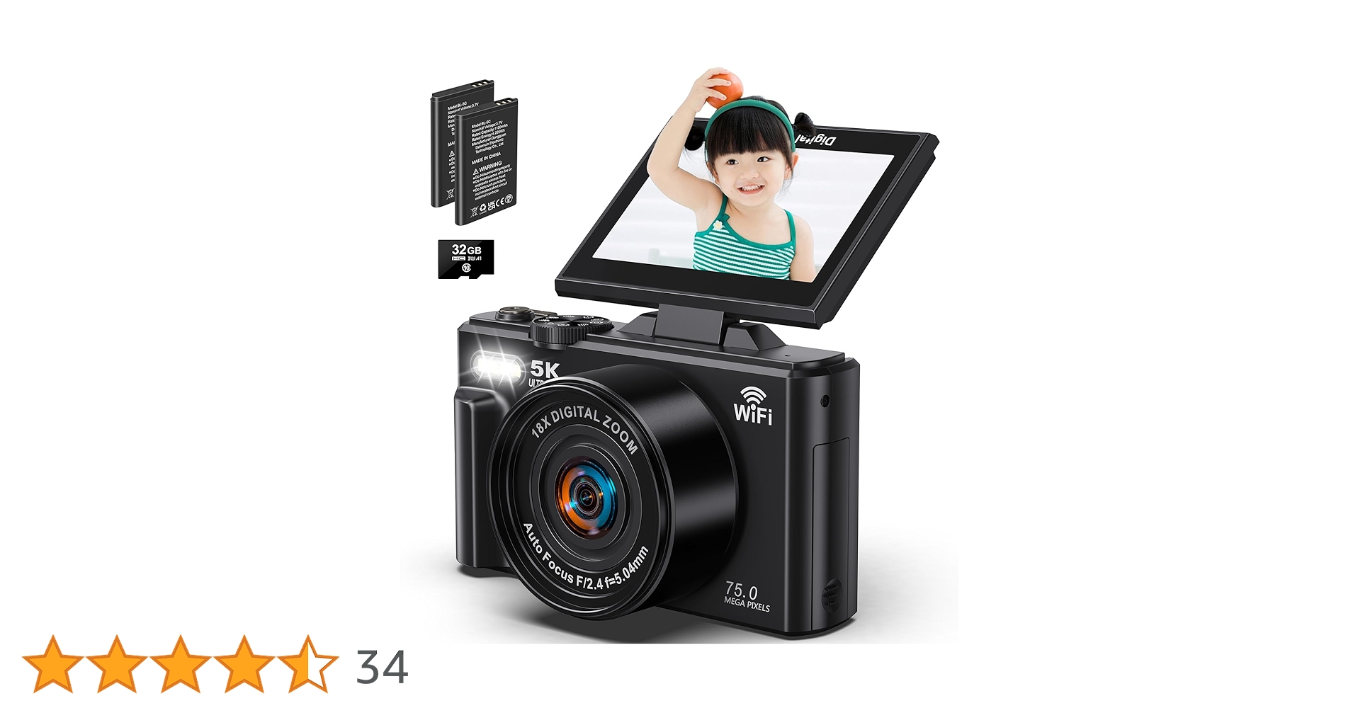 デジタルカメラ 5K録画 デジカメ 7500万画素 Wi-Fi機能 180度回転 Amazon | デジカメ 5K デジタルカメラ 5K録画 7500万画素 Wi-Fi