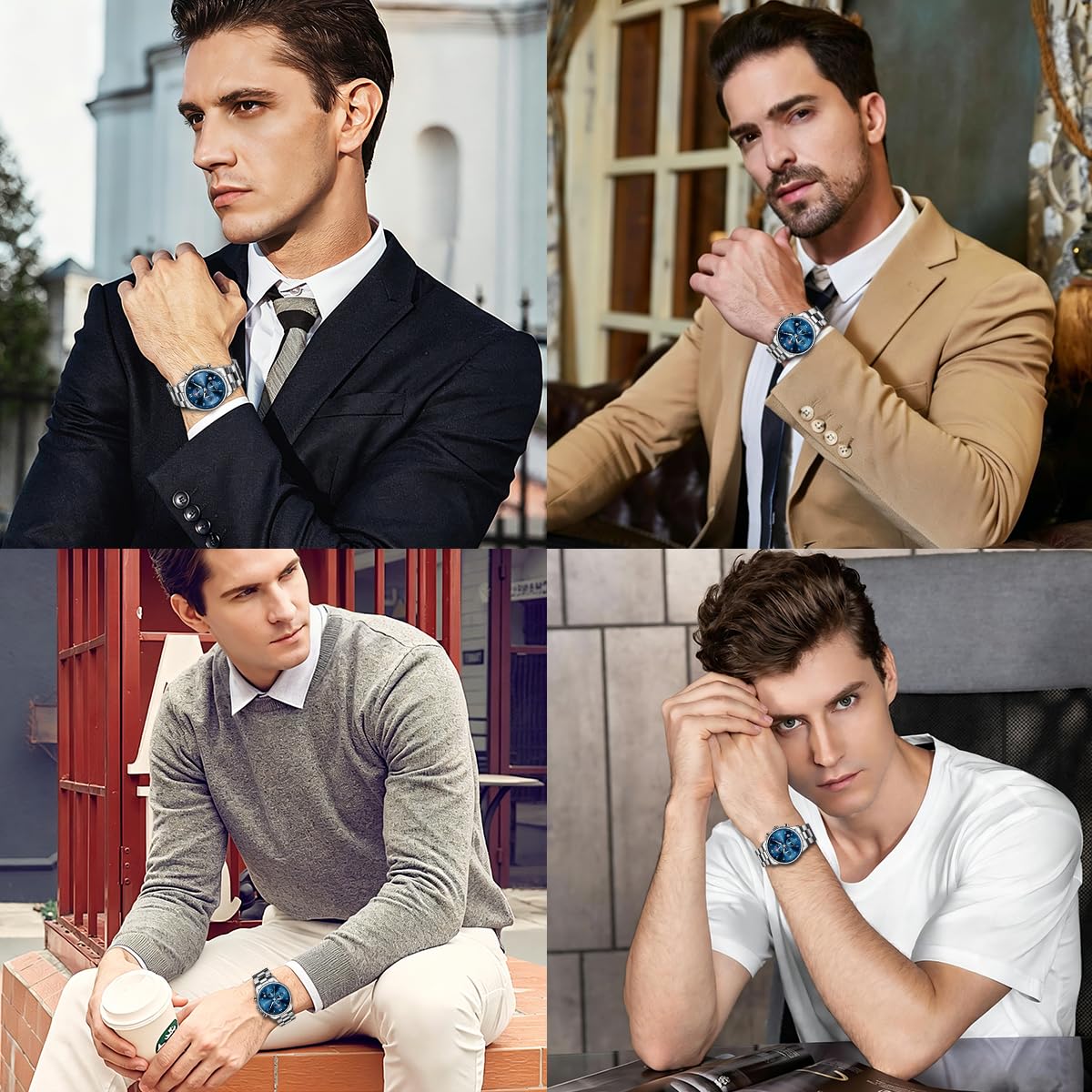 LIGE Montre Homme - Montre Quartz Élégante avec Cadran Bleu Chronographe