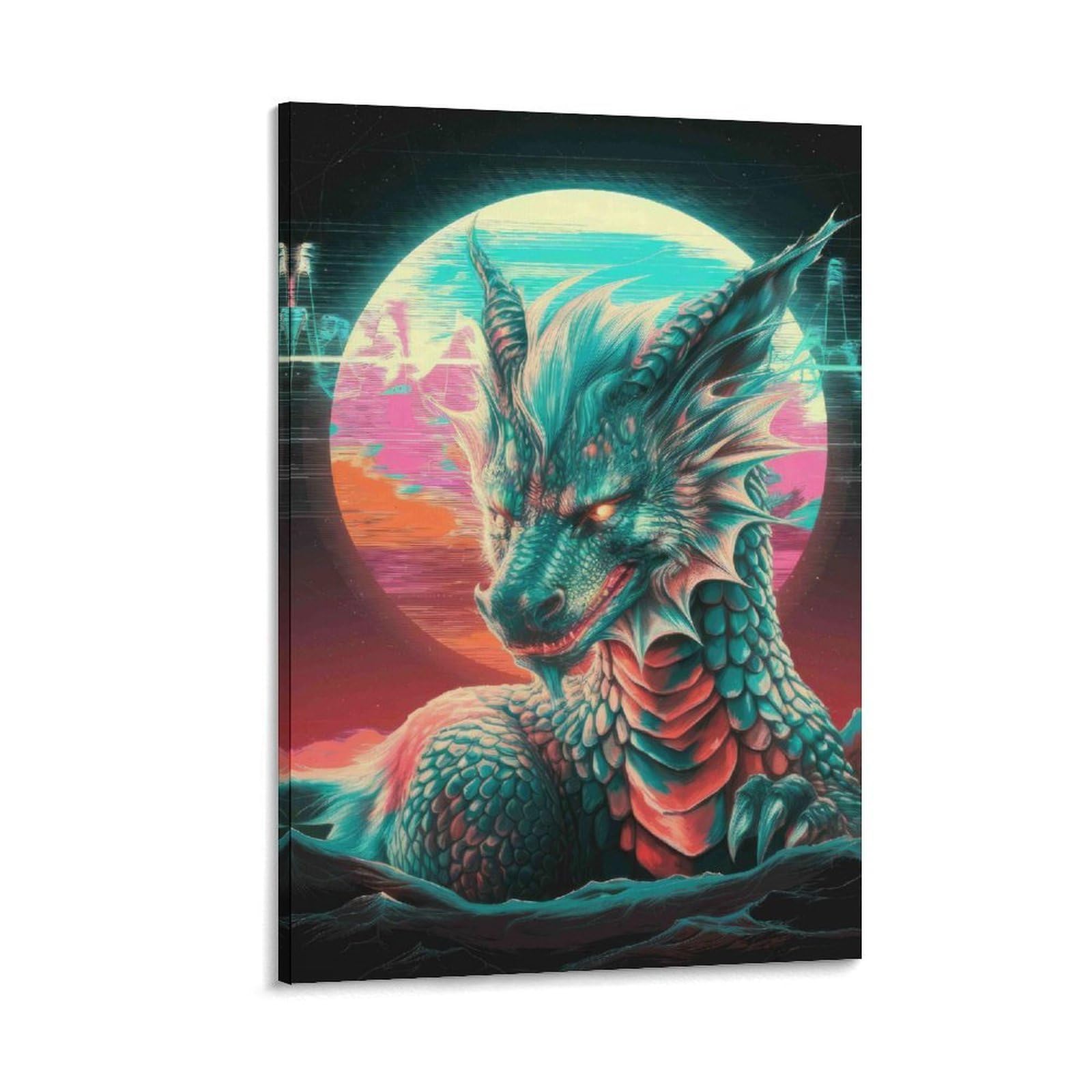 DHBANEIOK Cyber Dragon Fantasy Poster Artwork Canvas Prints Picture Modern Wall Art Picture Wall Hanging for Living Room Bedroom Home Decorations 16x24inch(40x60cm)