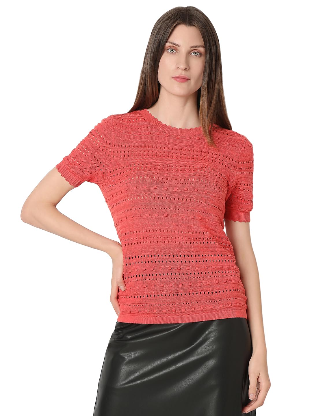 Vero Moda Pointelleâ€‘Knit Relaxed Fit Top in neutral
