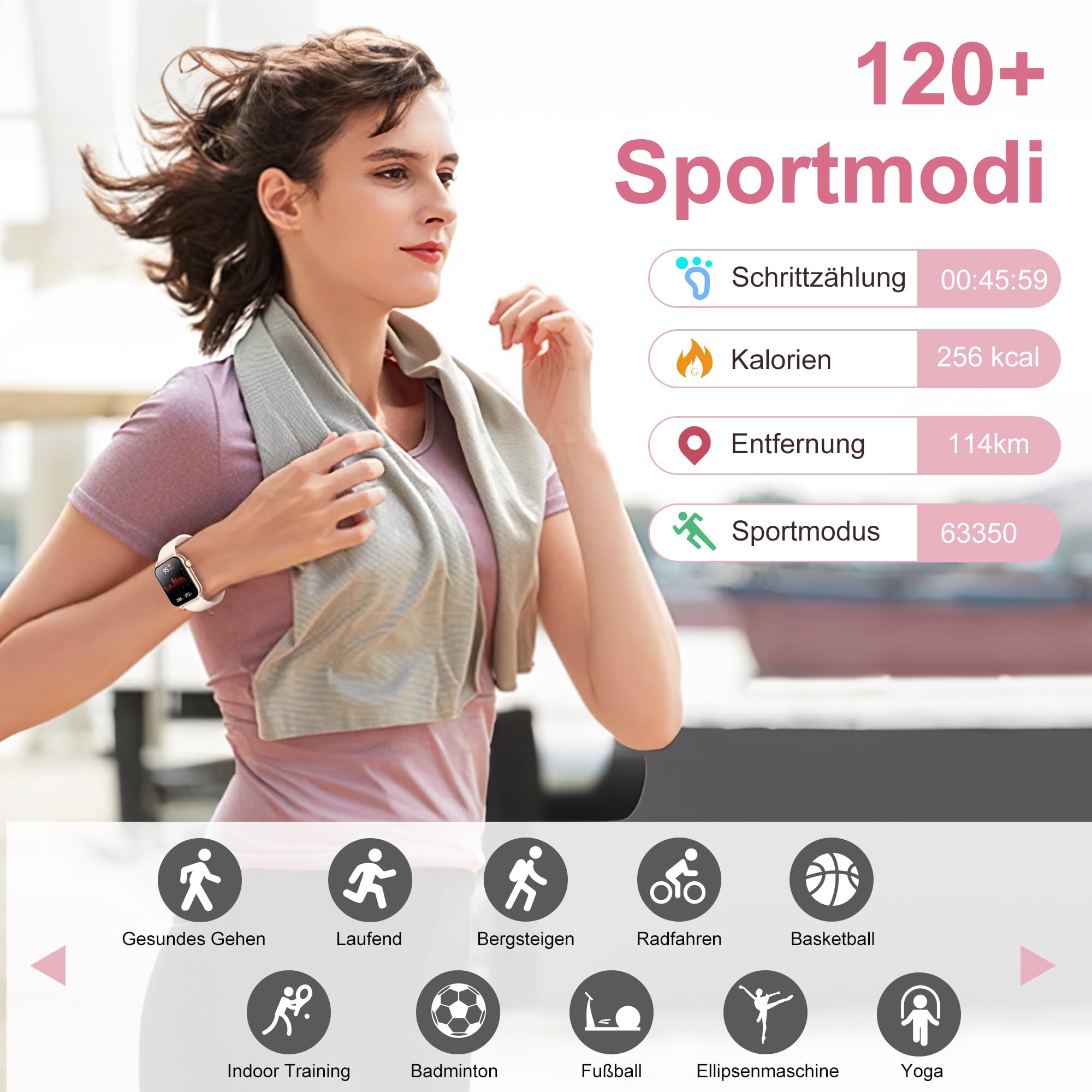 Smartwatch Damen Herren,Smartwatch mit Telefonfunktion,1.85"HD Fitnessuhr,Smart Watch for Women mit 110+ Sportmodi,IP68 Fitness Tracker Herzfrequenz/SpO2/Schrittzähler & Schlafmonitor für iOS Android