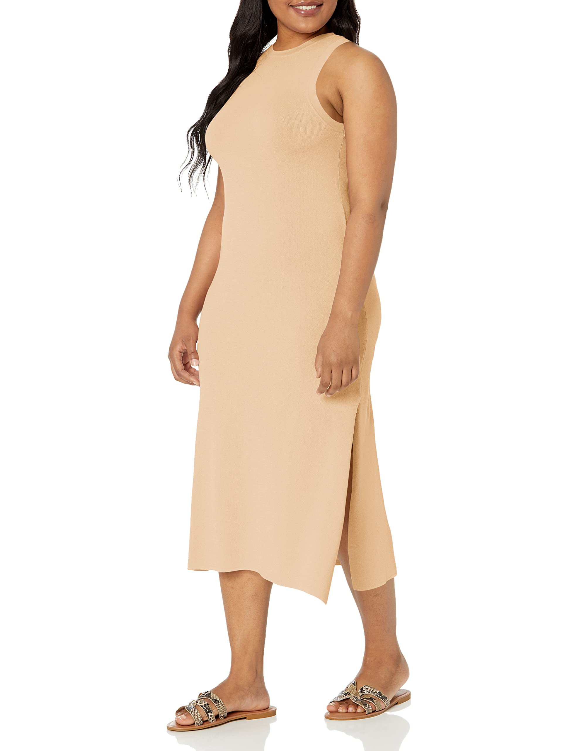 The Drop Women's Gabriela High Neck Cut-in A-line Side-Slit Maxi Sweater Dress