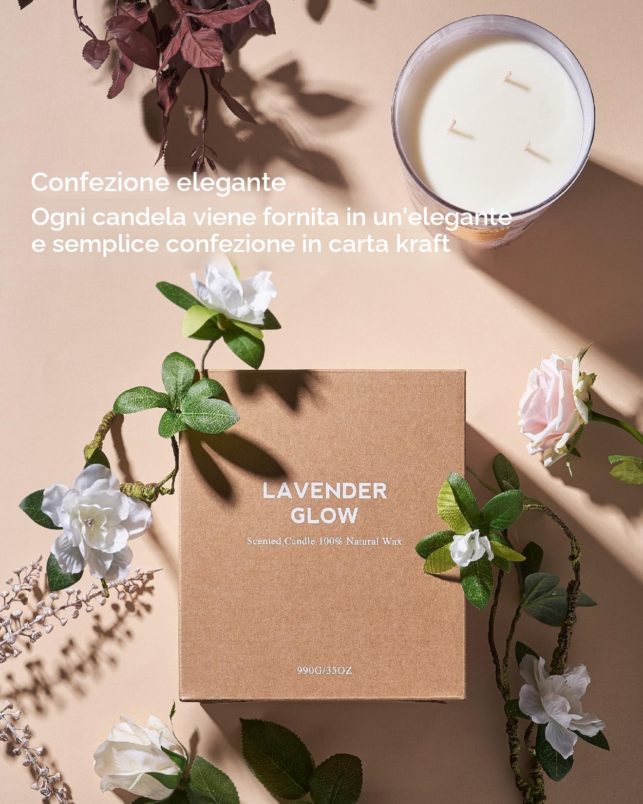 M&SENSE Candela Profumata Con 3 Stoppini - Pera Fressia, 990g, 150 Ore di Combustione - Regalo e Decorazione Casa per Donne