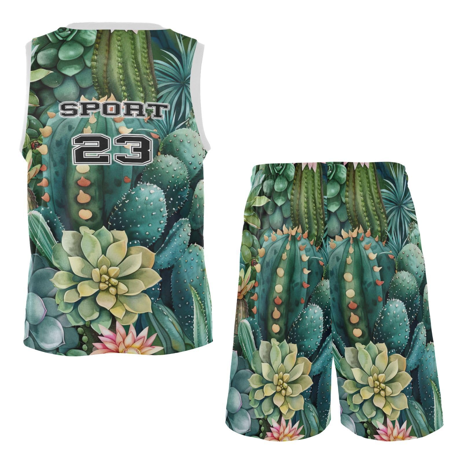 FLildon Succulent and Cactus Boys Basketball Jersey Set Tank Top Shorts Tracksuit Sport Training Suit for Kids, S