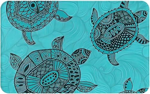 Tapete de bienvenida para puerta de tortuga marina, para interiores y exteriores, absorbe el barro, 31.5 x 20 pulgadas, antideslizante, duradero,