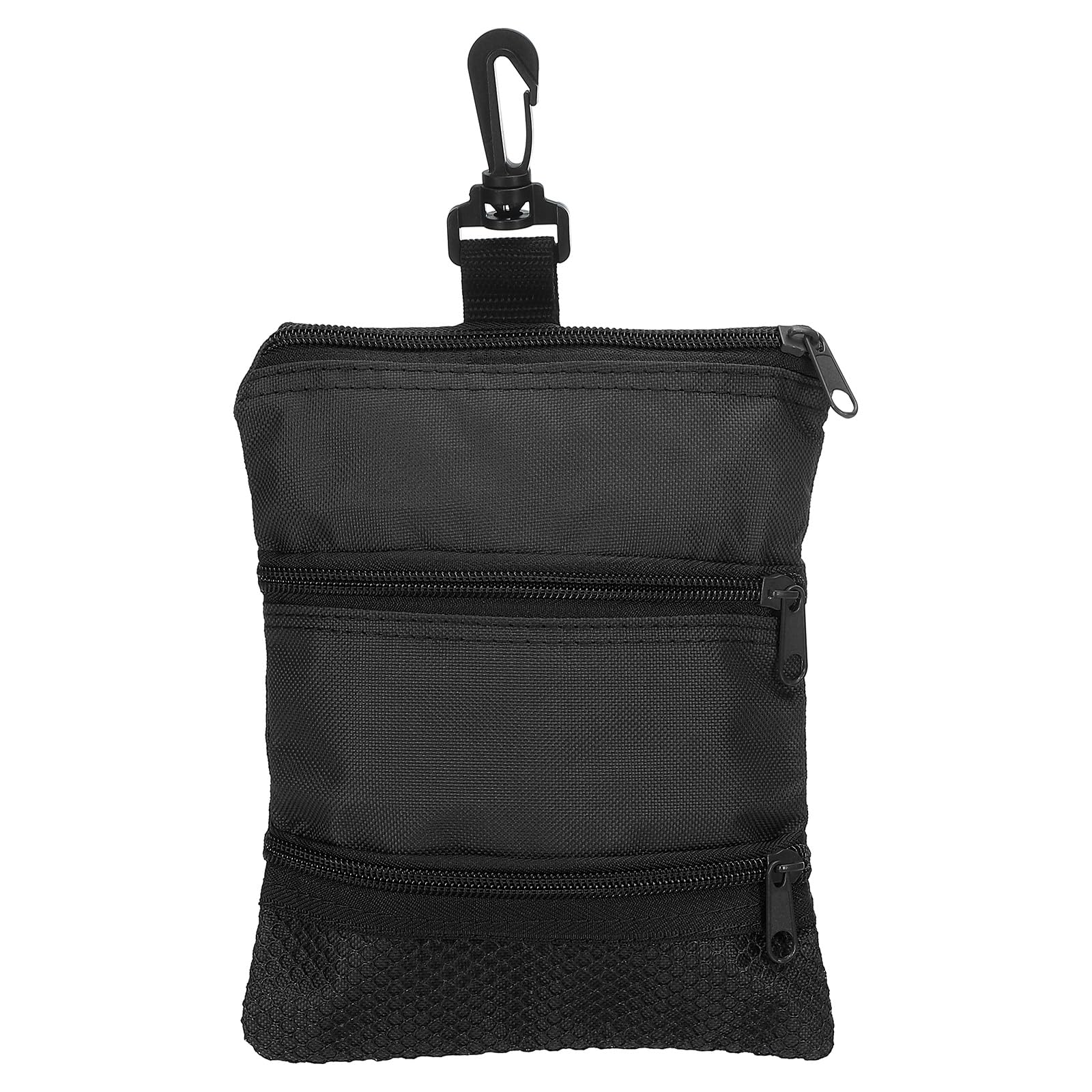 PATIKIL Golf Pouch Bag 7.8x7 Inch, 3 Zippered Golf Ball Bag with Clip Valuables Tee Pouch Multi Pocket for Men Women Holder Black