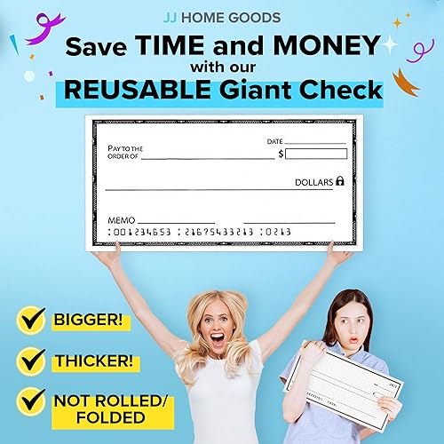 Vista 2 de Cheques gigantes reutilizables [48 x 24 pulgadas] – Cheques grandes de borrado en seco para presentaciones, cheques de gran