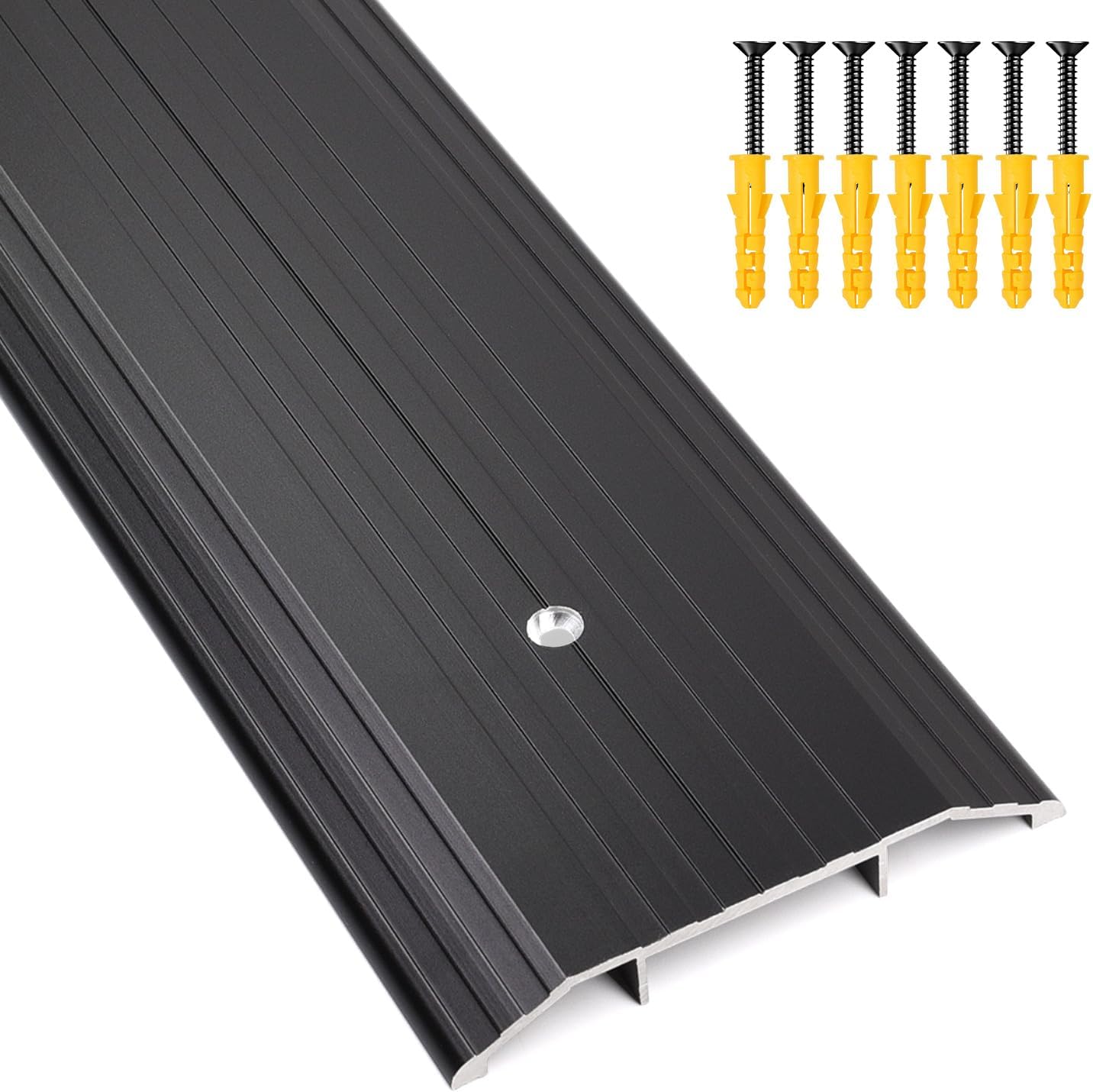 Thicken Aluminum Commercial Flat-Profile Threshold, Sturdy and Sleek Entryway Access Solution Draft Protection, Size 4 in x 0.5 in. x 48 in (Black) 1 48in×4in×0.5in