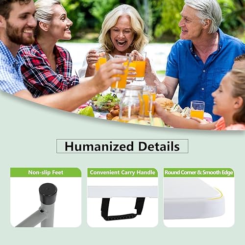 Miniatura 6 de Mesa plegable, mesa de picnic portátil de 4 pies, mesa plegable de plástico con asa, mesa de comedor para interiores y exteriores para fiestas,