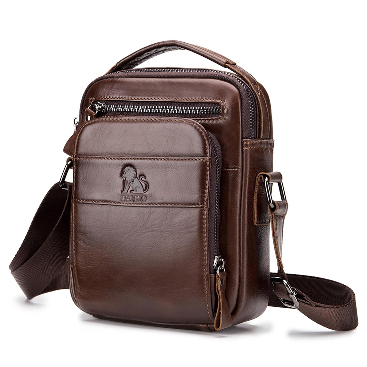 BAIGIO Genuine Leather Small Messenger Bag for Men Shoulder Bag for Ipad Crossbody Bag Men Handbag Satchel Travel
