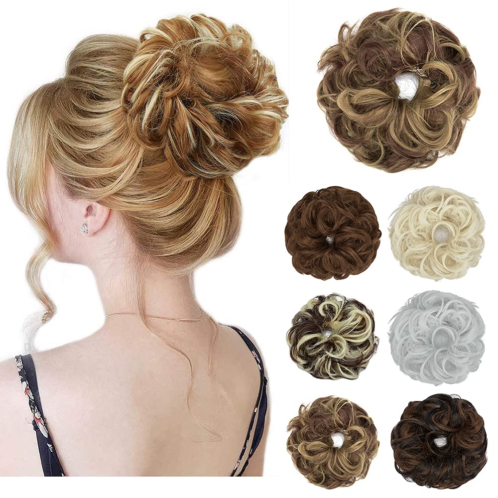 Messy Bun Hair Piece for Women Thick Updo Scrunchies Hair Extension Ponytail Hair Accessories Light Brown Mix Ash Blonde