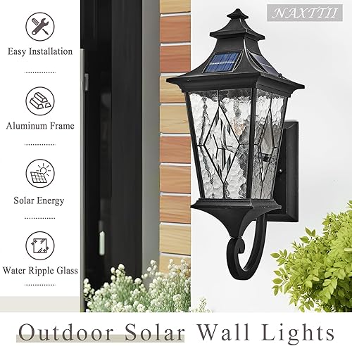 Miniatura 7 de Luz solar para porche frontal exterior con ondulación de agua, hecha a mano, vidrio soldado del atardecer al amanecer, luces solares para