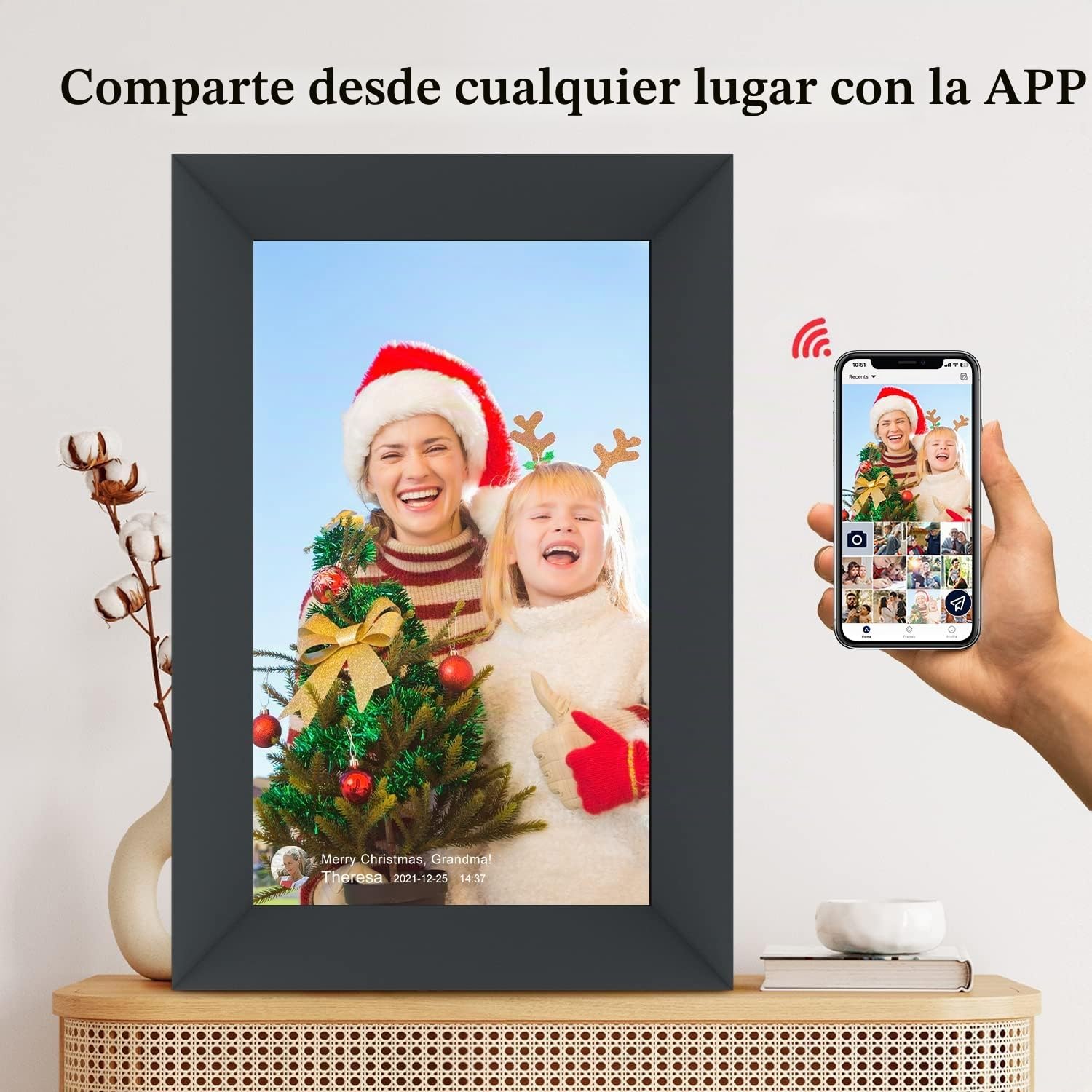 AEEZO Marco de Fotos Digital WiFi de 10.1 Pulgadas, Pantalla táctil IPS, Marco de Fotos Inteligente en la Nube con Almacenamiento de 32 GB, fácil configuración para Compartir Fotos o Videos a través