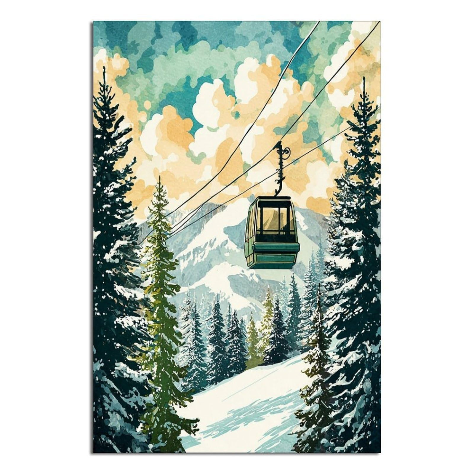 CFXNGA Vail Ski Poster 20x30inch(50x75cm) Vintage Watercolor Canvas Art