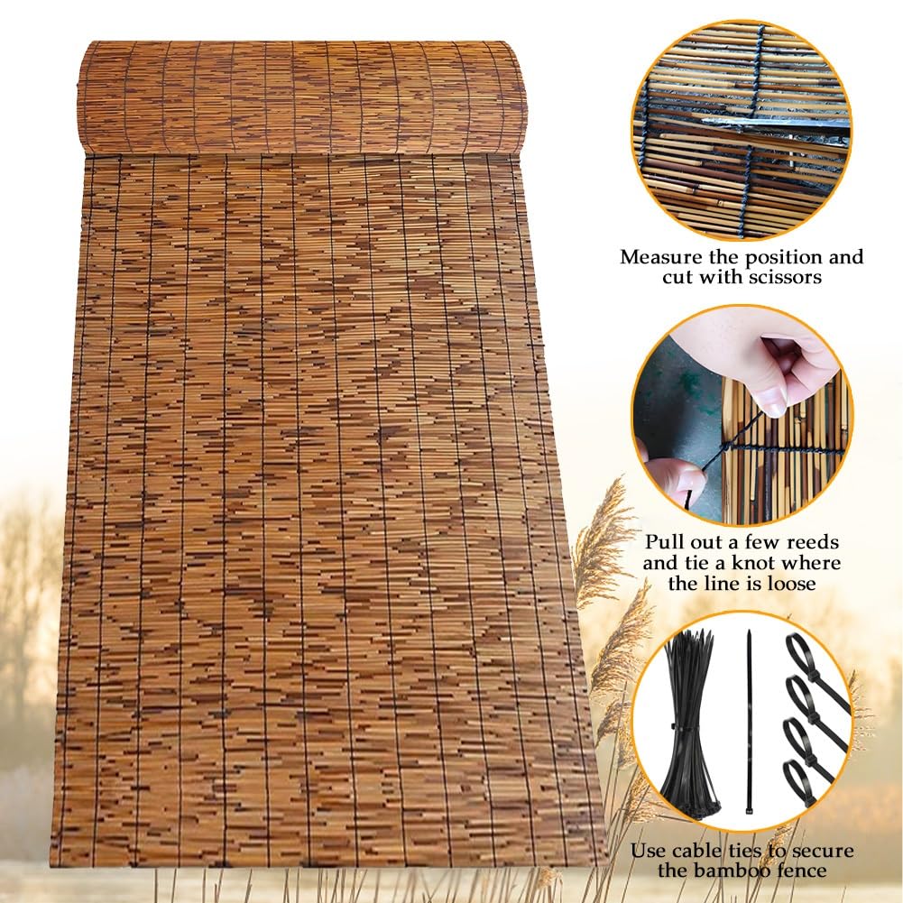 Générique Jardin Brise Vue en Bambou, 50 Cm A 140 Cm De Hauteur Canisse Clôture, Extérieur Bambou Brise-Vue avec Attaches Zip, Balcon Brise Vue pour Porche, Piscine, Plafond(50 * 500cm)