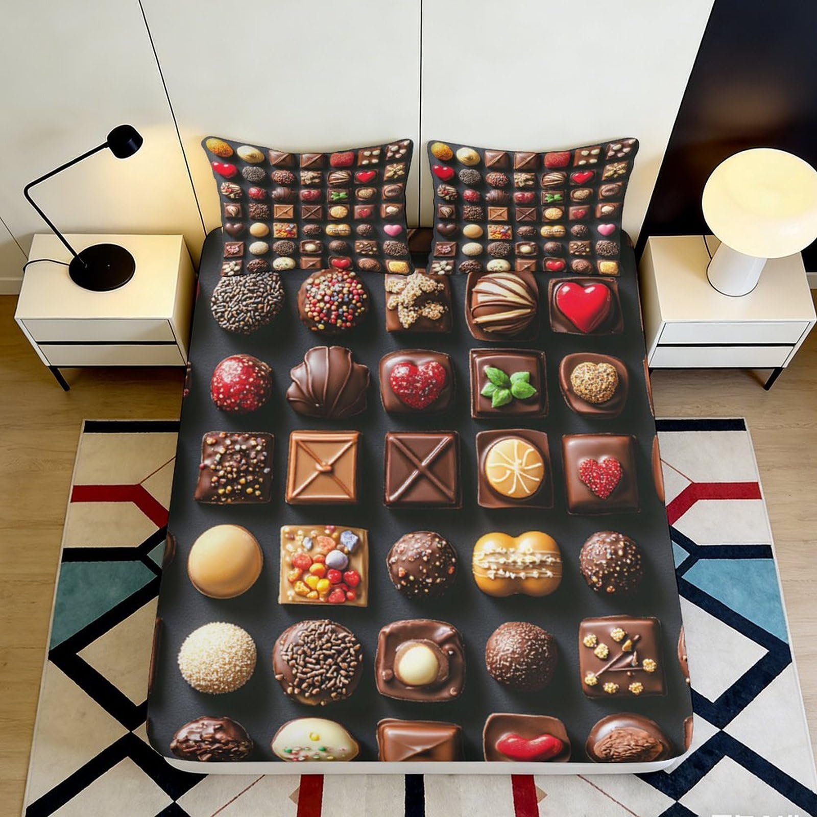 Qjzxknhpgr Style-9 3D Printed Chocolate Candy Fitted Sheet Microfiber Soft Bed Cover For Bedroom Decor Dorm Mattress Protection 90X200x25cm