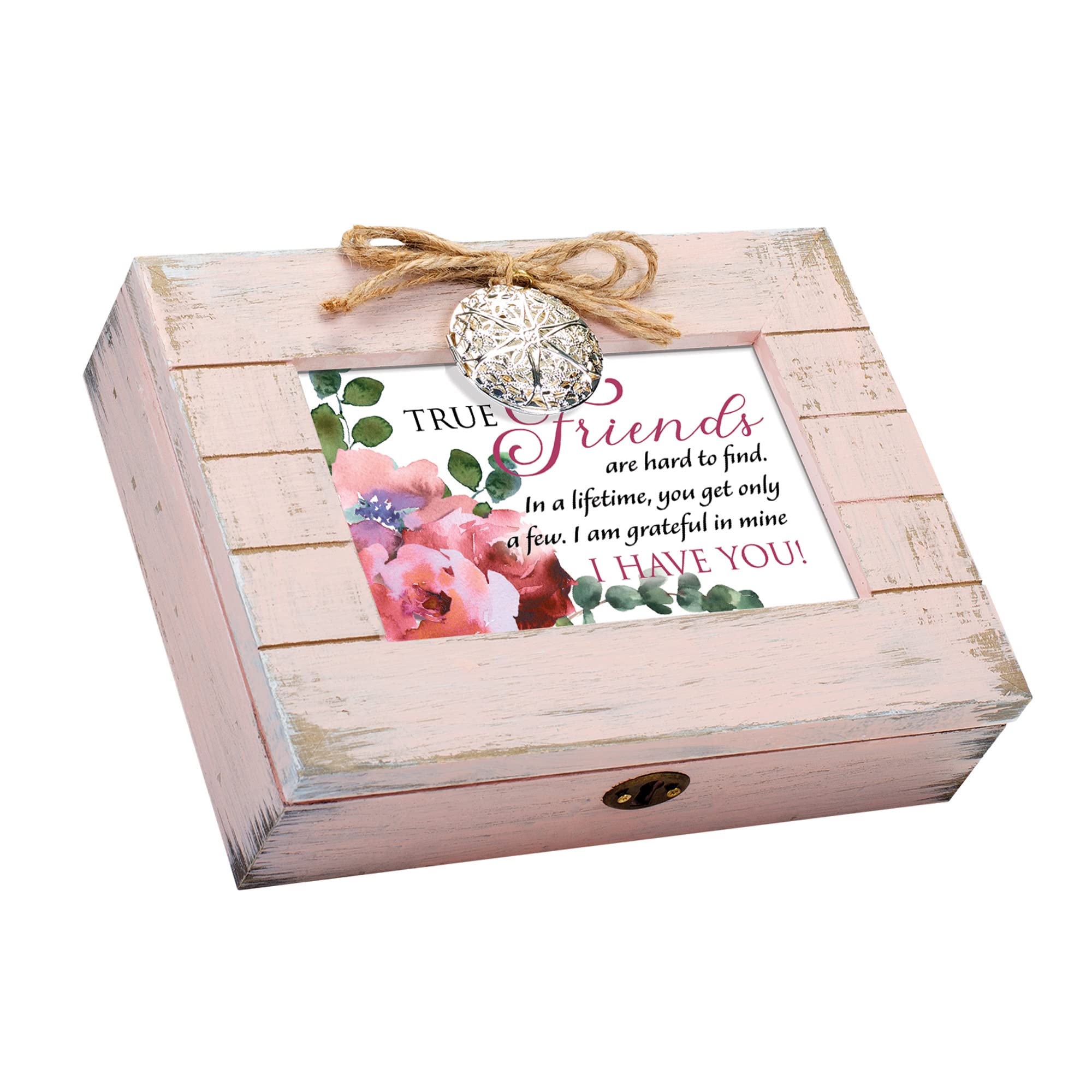 Cottage Garden True Friends Weathered Pink Locket Musical Box Plays Tune That's What Friends are for