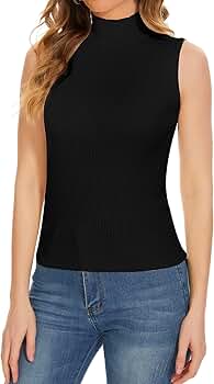 Women's Sleeveless Mock Neck Tops Turtleneck Ribbed Sweater