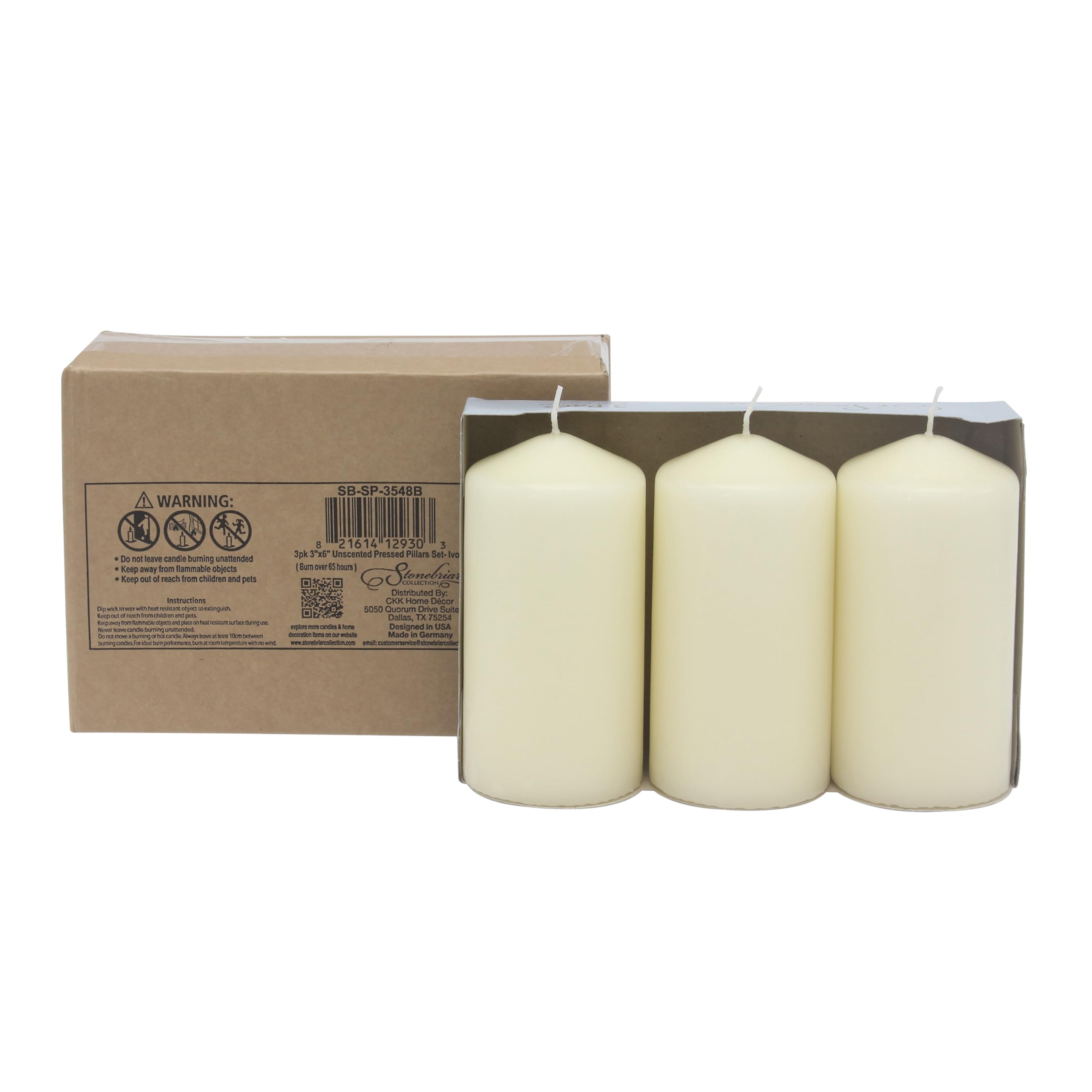 Stonebriar 6 Pack Tall 3 x 6 Inch 65 Hour Long Burning Unscented Ivory Wax Pillar Candles