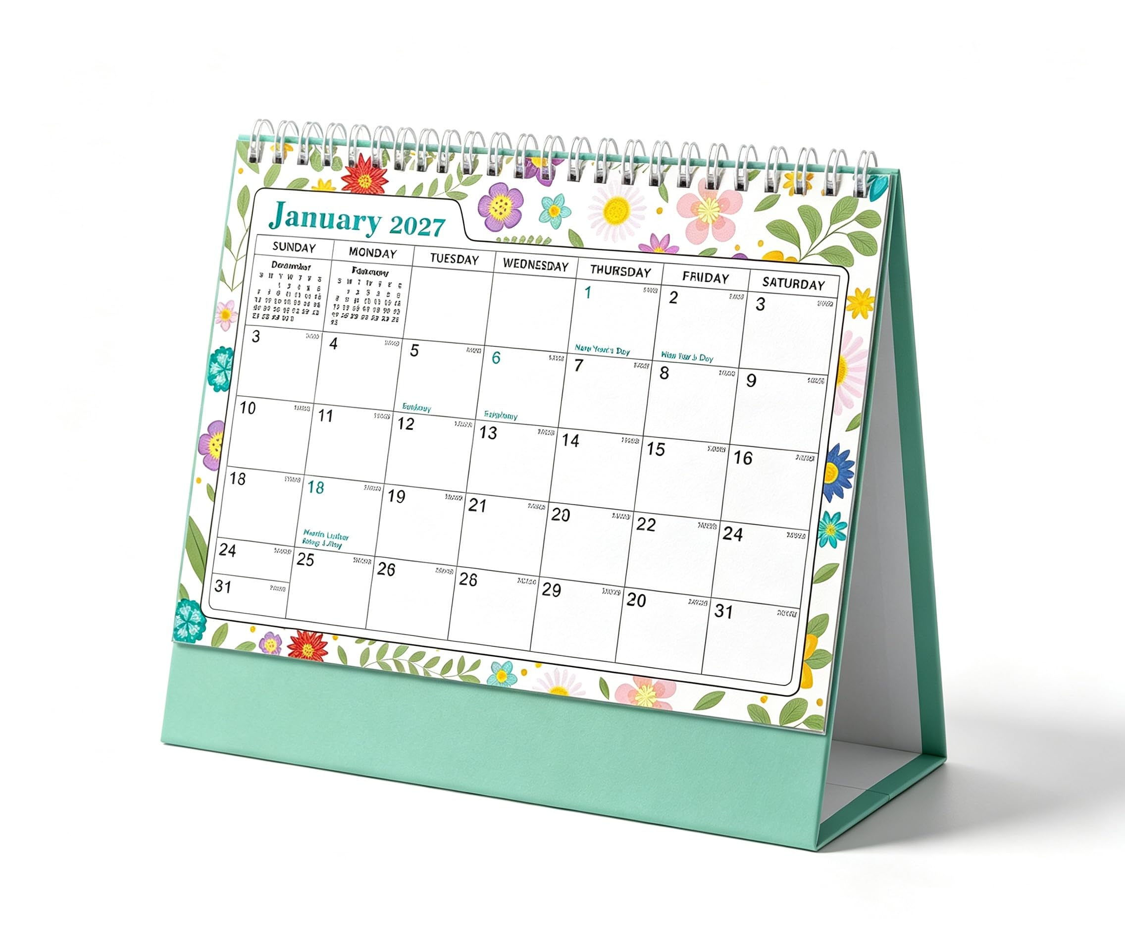 Desk Calendar 2027-2028, 18 Month Desk Calendar from January 2027 to June 2028, Month to View Calendar, Standing Flip, Large Ruled Blocks, Perfect for Home or Office, 20.3 x 18cm