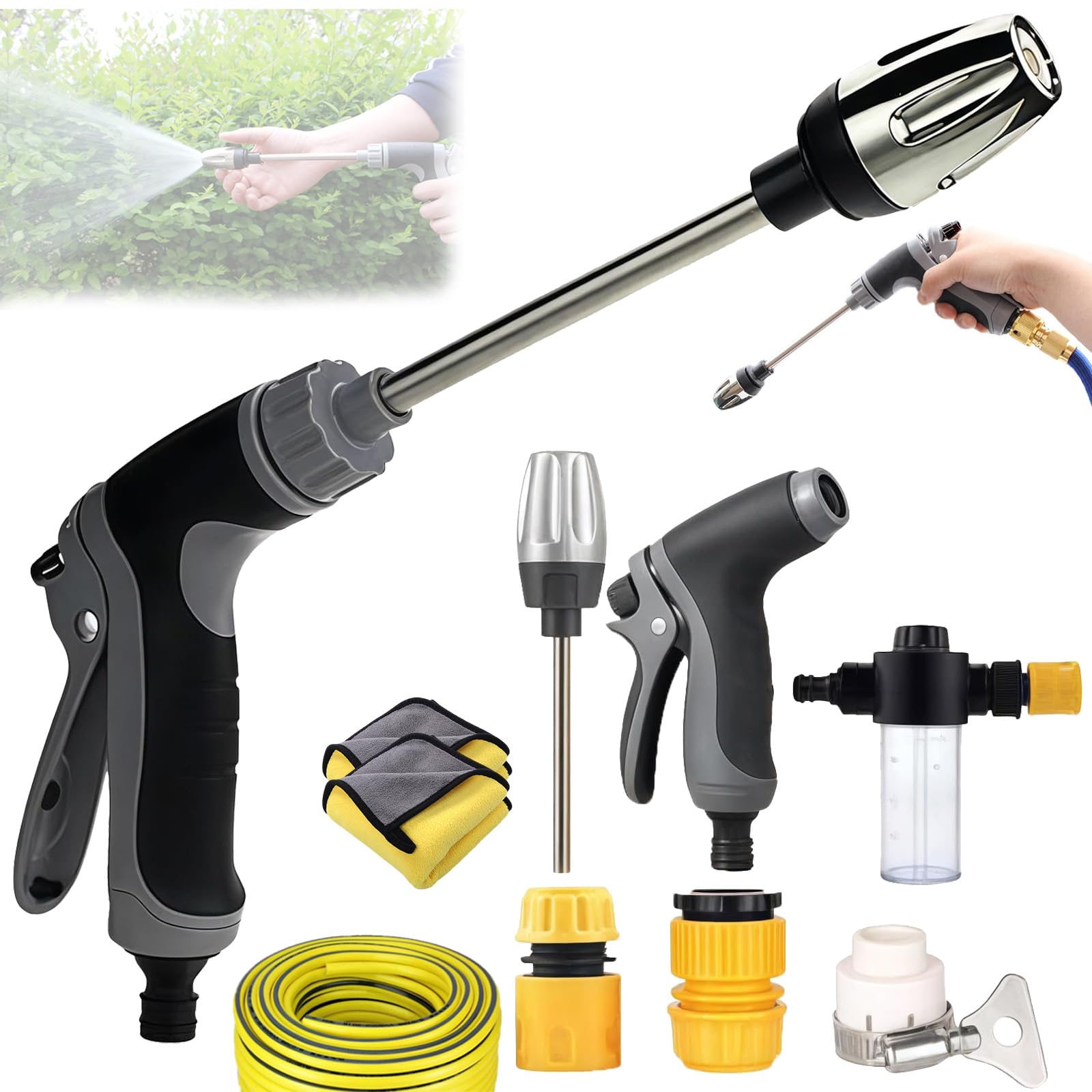 Jetterix Pressure Washer, High Pressure Washer Gun With Hoses of Different Lengths, Power High-Pressurecleaner, Stainless Steel Gun Body， Ideal for Car Washing And Yard Cleaning (5m)