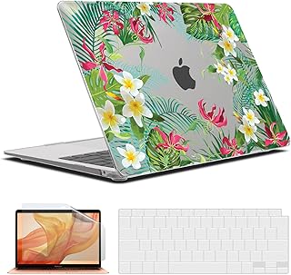 iBenzer Compatible with New MacBook Air 13 inch case 2022 2021 2020 M1 A2337 A2179 A1932, Hard Shell Case&Keyboard Cover&Screen Film for Mac Air 13 with Touch ID, Tropical Flower, CA-AT13EFL+2