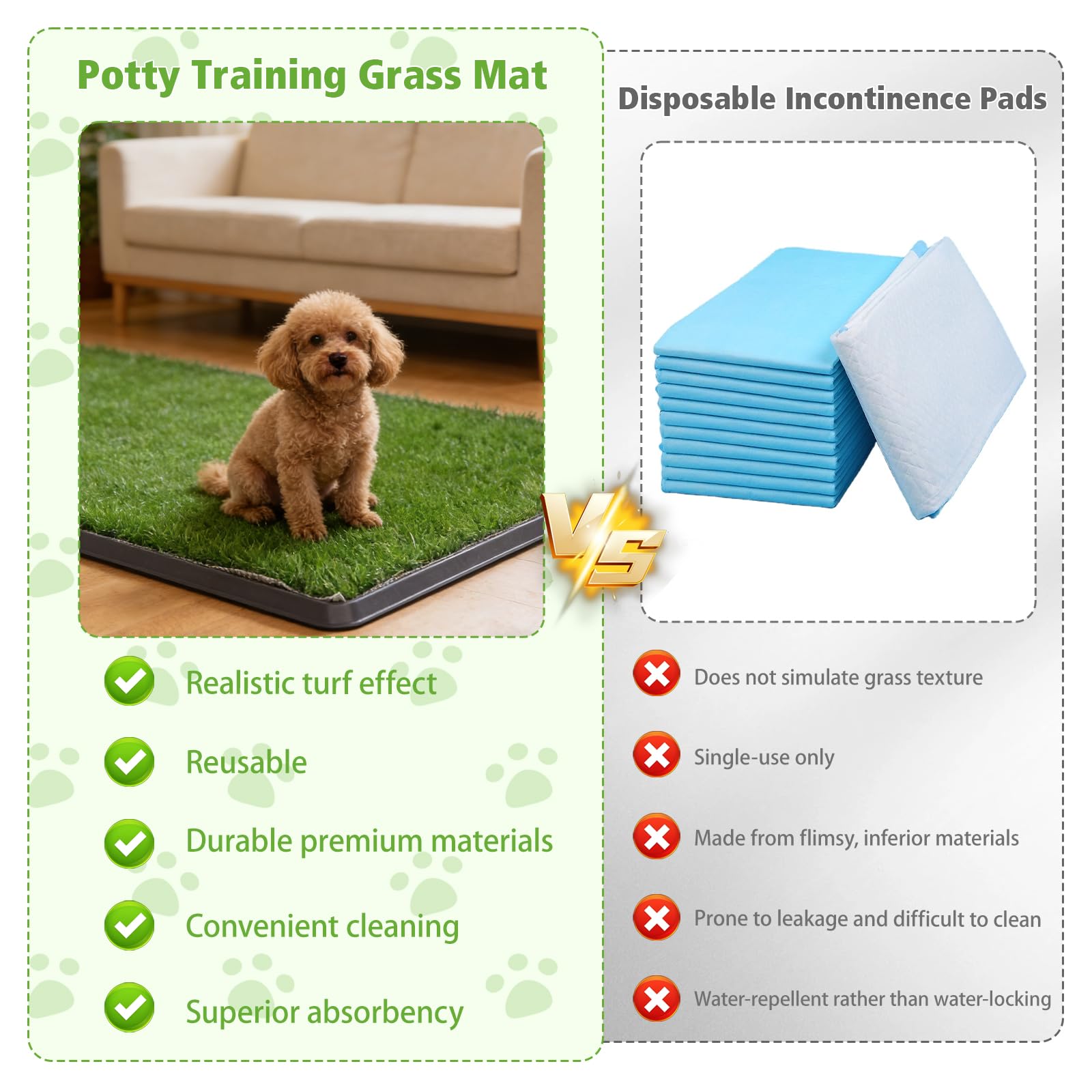 Toilettes pour chien en gazon artificiel, 40,6 x 50,8 cm, réutilisables avec plateau pour apprentissage de la propreté, tapis d'herbe pour petits chiens, utilisation en intérieur et en extérieur