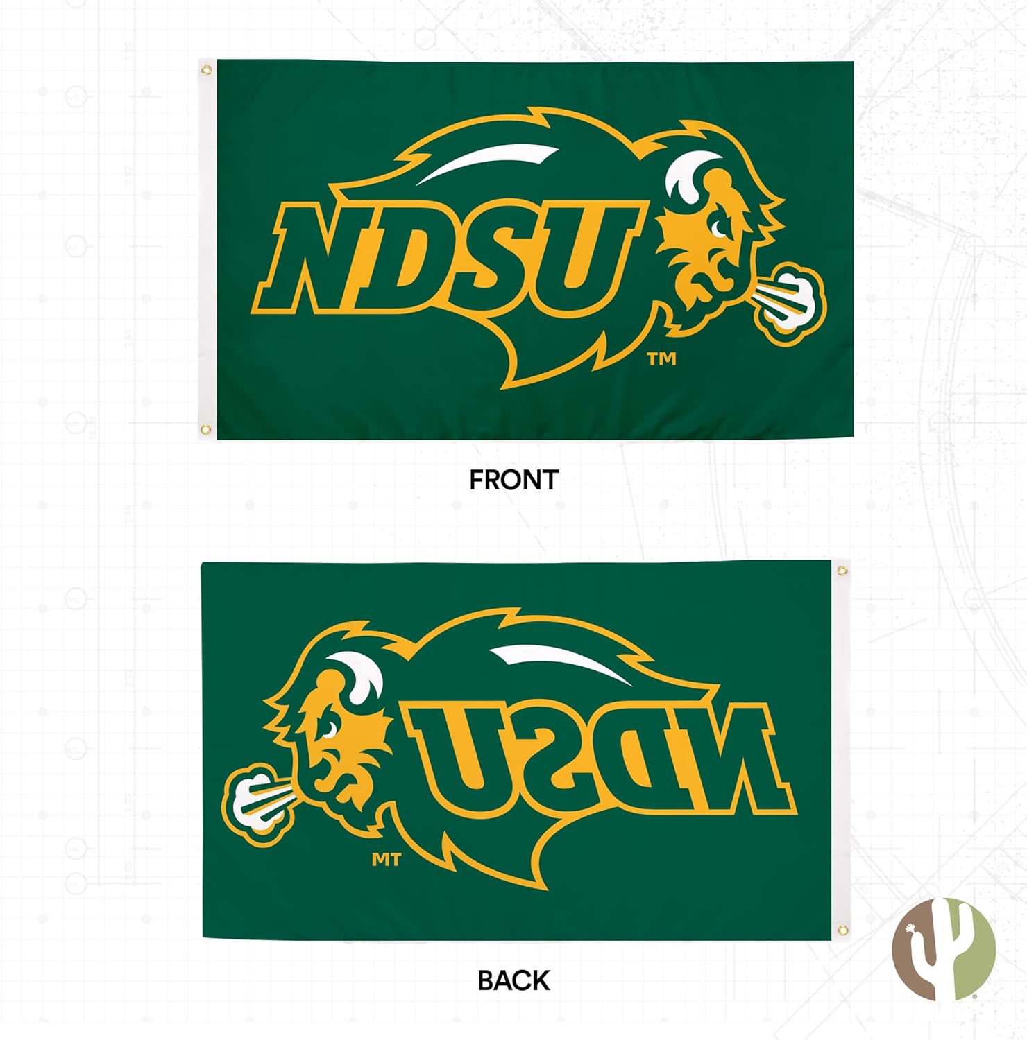 Desert Cactus North Dakota State University NDSU Flag - 3 x 5 Feet Bison Banner, Indoor/Outdoor Durable Fabric, 100% Polyester Design (Style 1) - Image 2