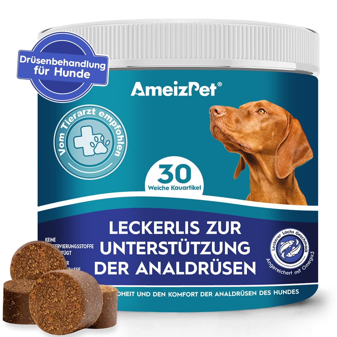 AmeizPet Hunde Weiche Leckerlis Analdrüsen Salbe für Hund, Analdrüsen Salbe Hund Verdauungssnacks, 30 Hunde Leckerlis