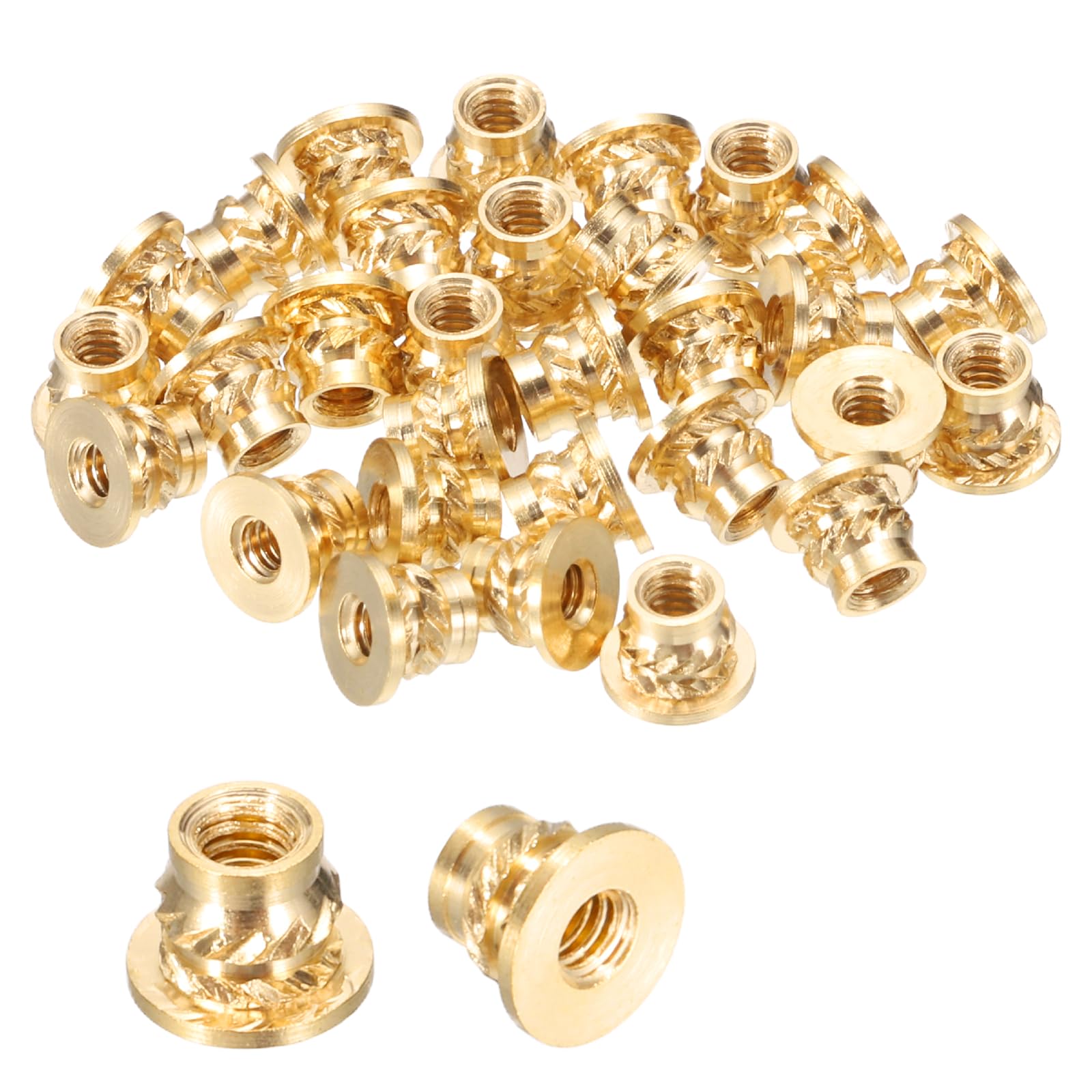 sourcing map 50 Pcs Threaded Inserts, M2 x 3.5mm H x 3.6mm OD Brass Metric Knurled Flange T-Nuts Female Threaded Heat Set Inserts Embedment Nut for Plastic and 3D Printing Components
