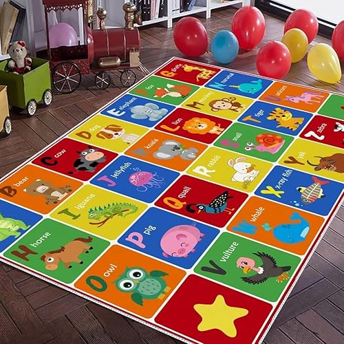 SXYLPP ABC - Alfombra de animales del alfabeto, tapete educativo de juego de aprendizaje de letras para niños, tapete de piso para gatear en el