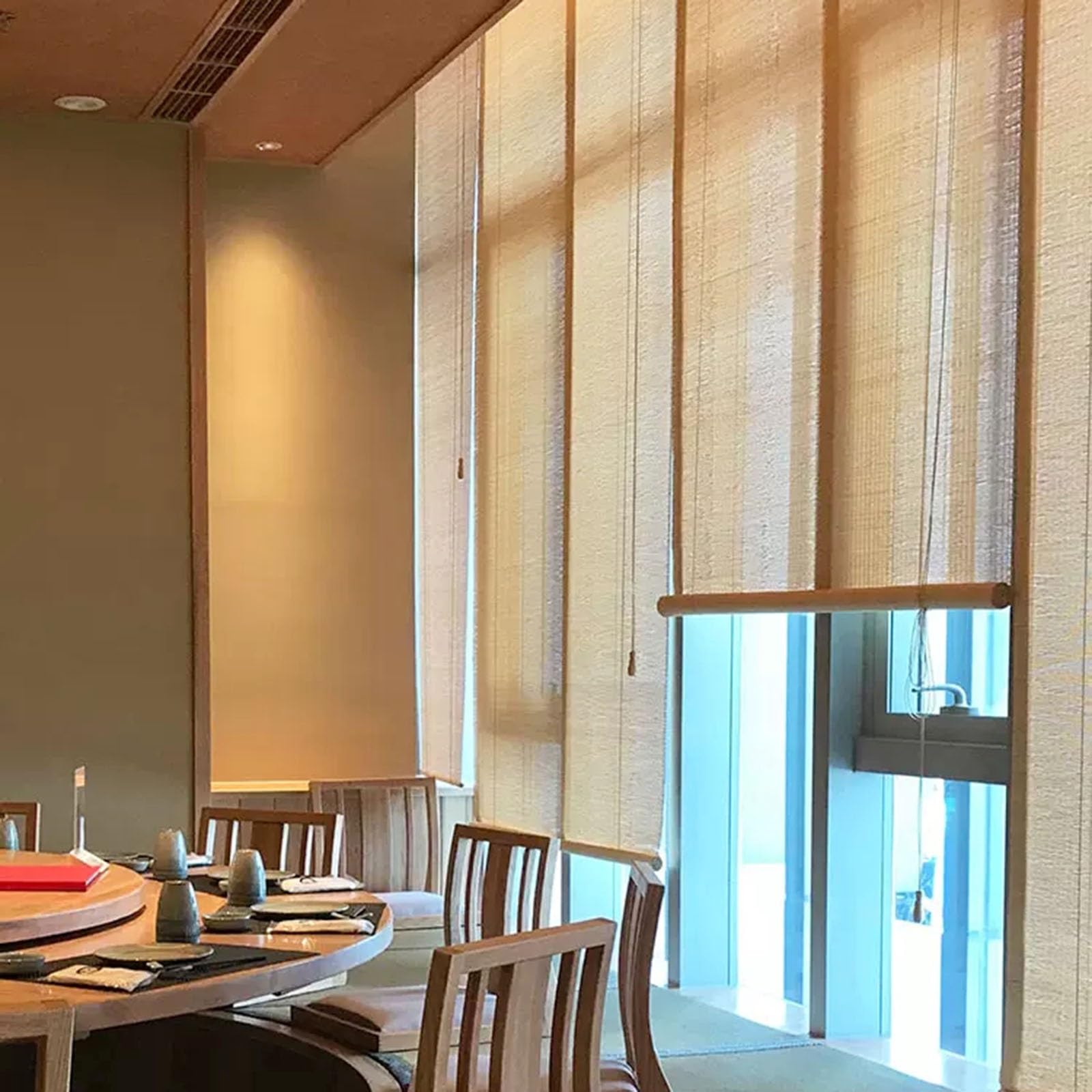 Cortina Bambú Manual Estor Enrollable De Bambú Natural - Personalizable, Efecto Blackout, Para Ventanas Hasta 150x150 Cm Cortinas Exterior