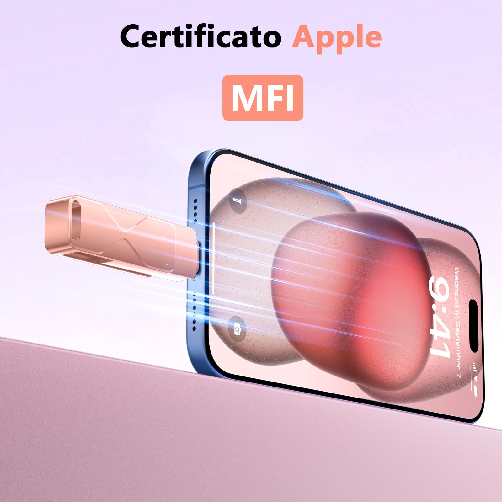 Chiavetta Usb 256GB per iPhone,Mfi Certified Lightning Memoria Esterna Pen Drive Penna Usb Chiavette 3 In 1 per iPhone,iPad,iOS,Macbook,Android,Pc