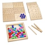 Wooden Number Tracing Board Set, Toddler Montessori Math Beads Counting Toy, Preschool Learning and Educational Math Game for Kids