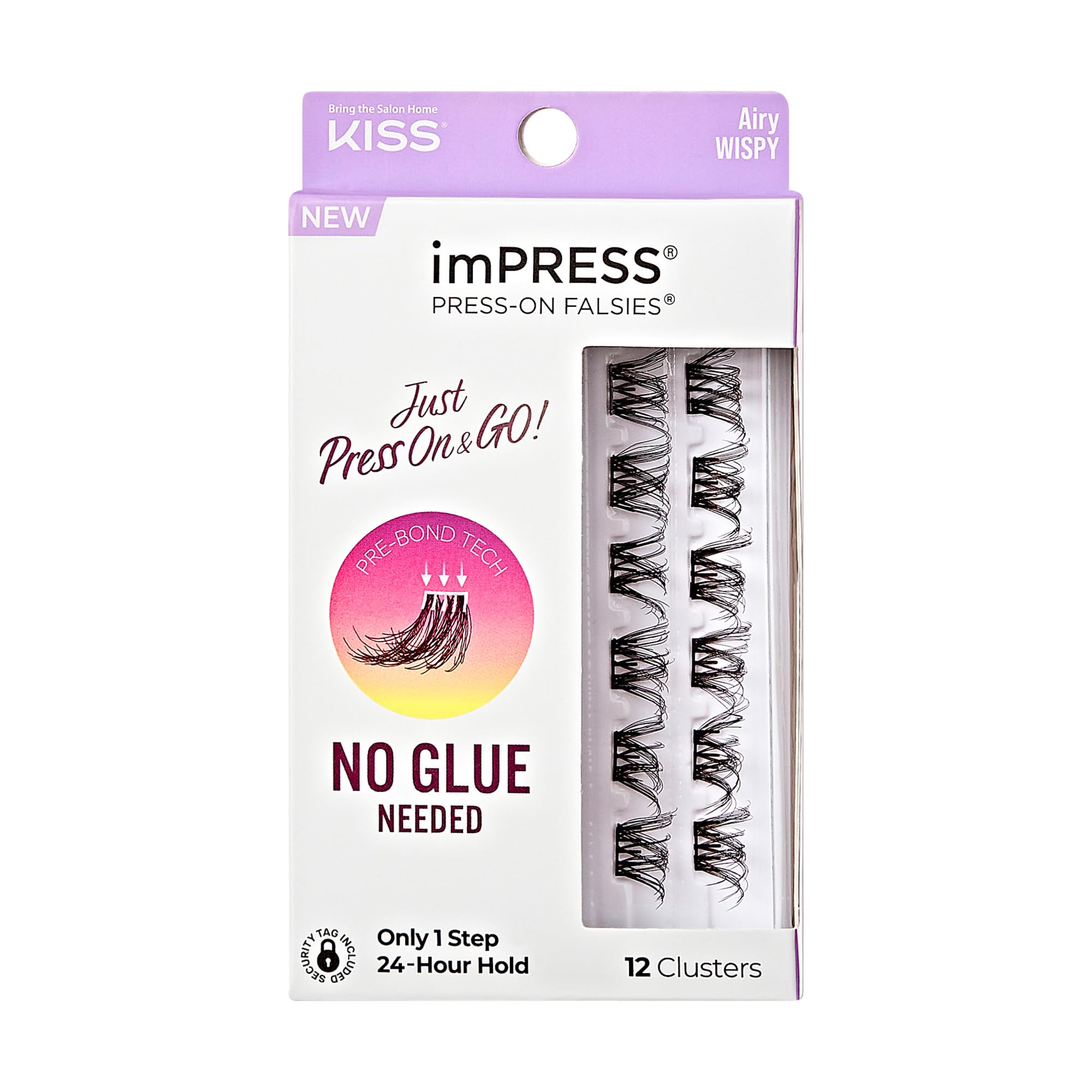 imPRESS KISS False Eyelashes, Lash Clusters, Falsies, Airy Wispy', 12mm-14mm, Includes 12 pieces of pre-bonded lashes, Contact Lens Friendly, Easy to Apply, Reusable Strip Lashes
