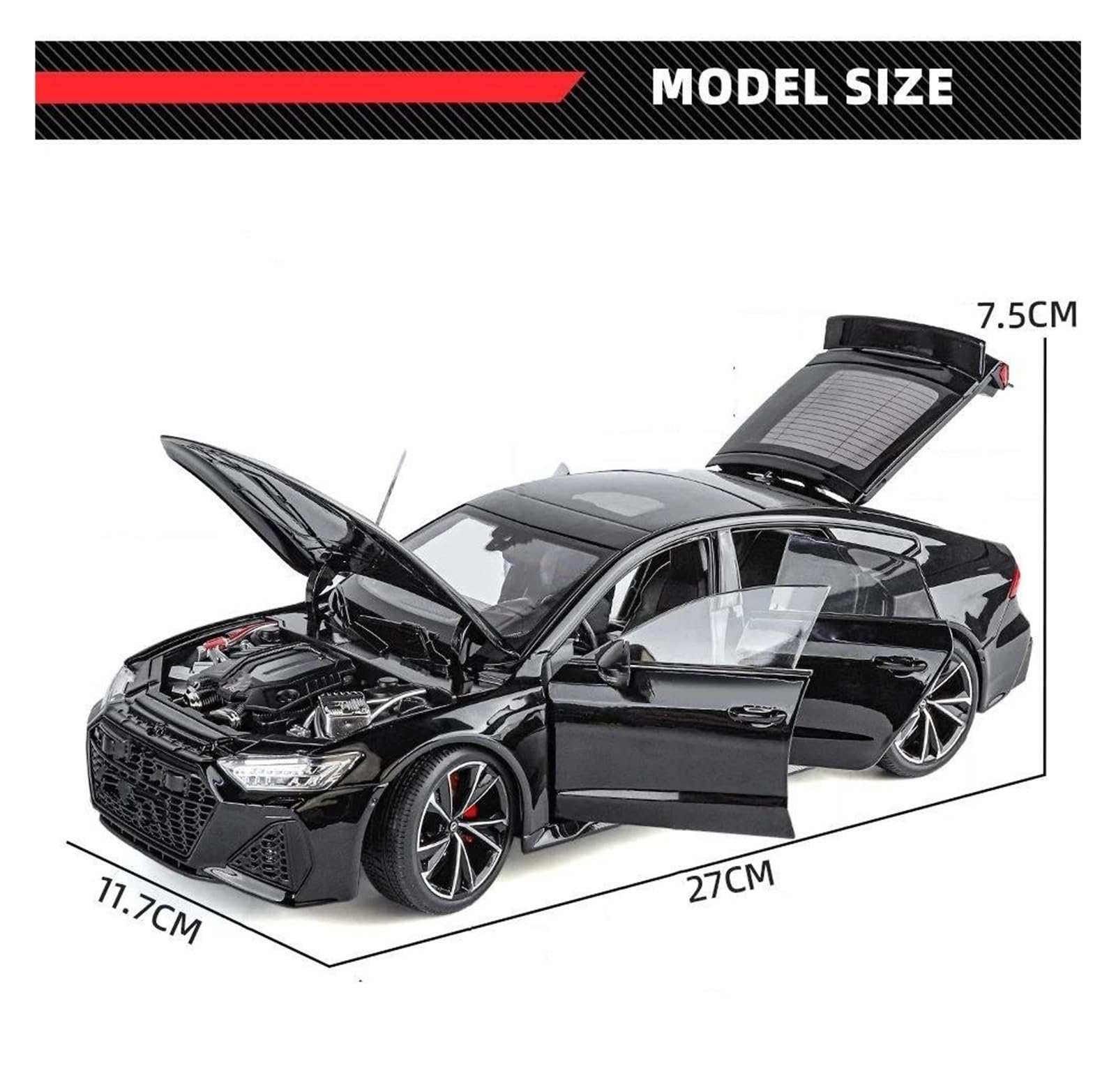 ONAIC Maßstabsmodelle Modellauto 1:18 Für Audi RS7 Sportback Version Leichtmetall-Modellauto Sammlerstück Sammlerauto(Schwarz)