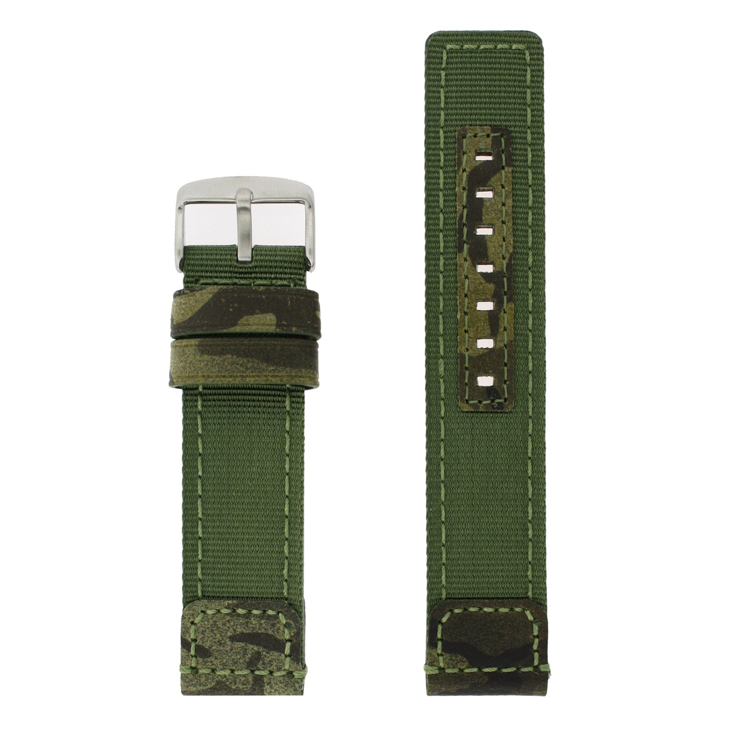 Tech Swiss 20mm XL Nylon Leather Watch Band Military Army Green Stainless Heavy Buckle
