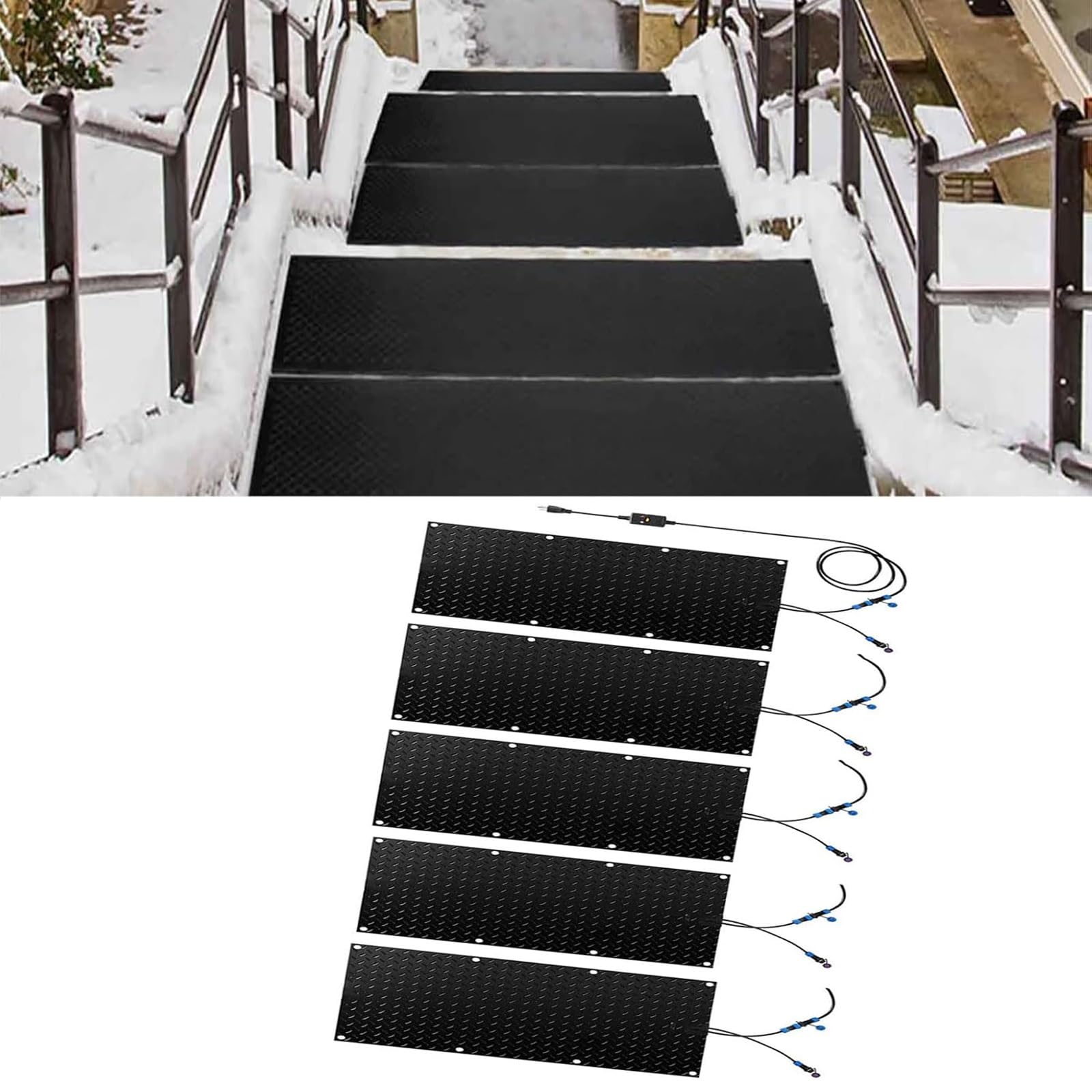 Tapis de Fonte de Neige électrique for escaliers extérieurs, allées et Portes - Antidérapant et imperméable(25.4x120cmx5Pcs)