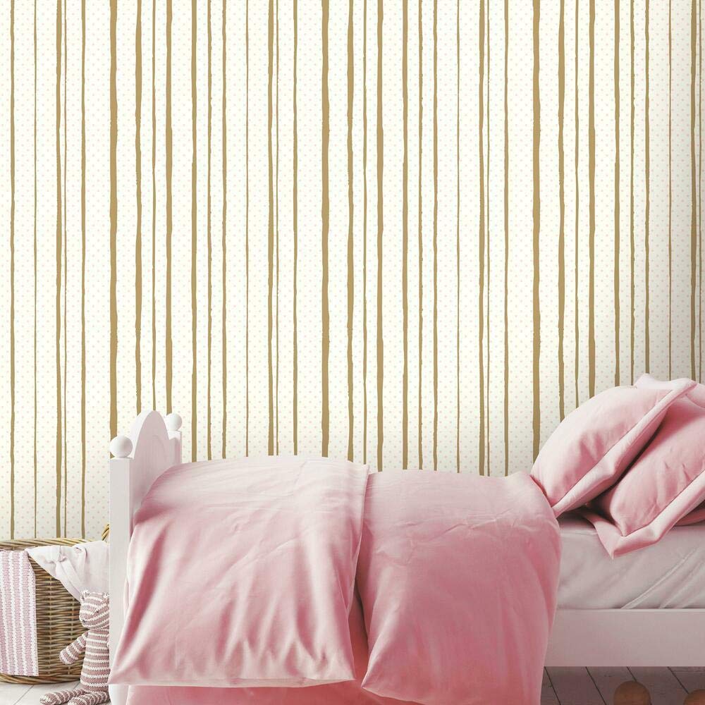 RoomMates Metallic Gold & Pink Peel and Stick Wallpaper RMK10703WP, Pink/Gold, 52.1 x 502.9 cm