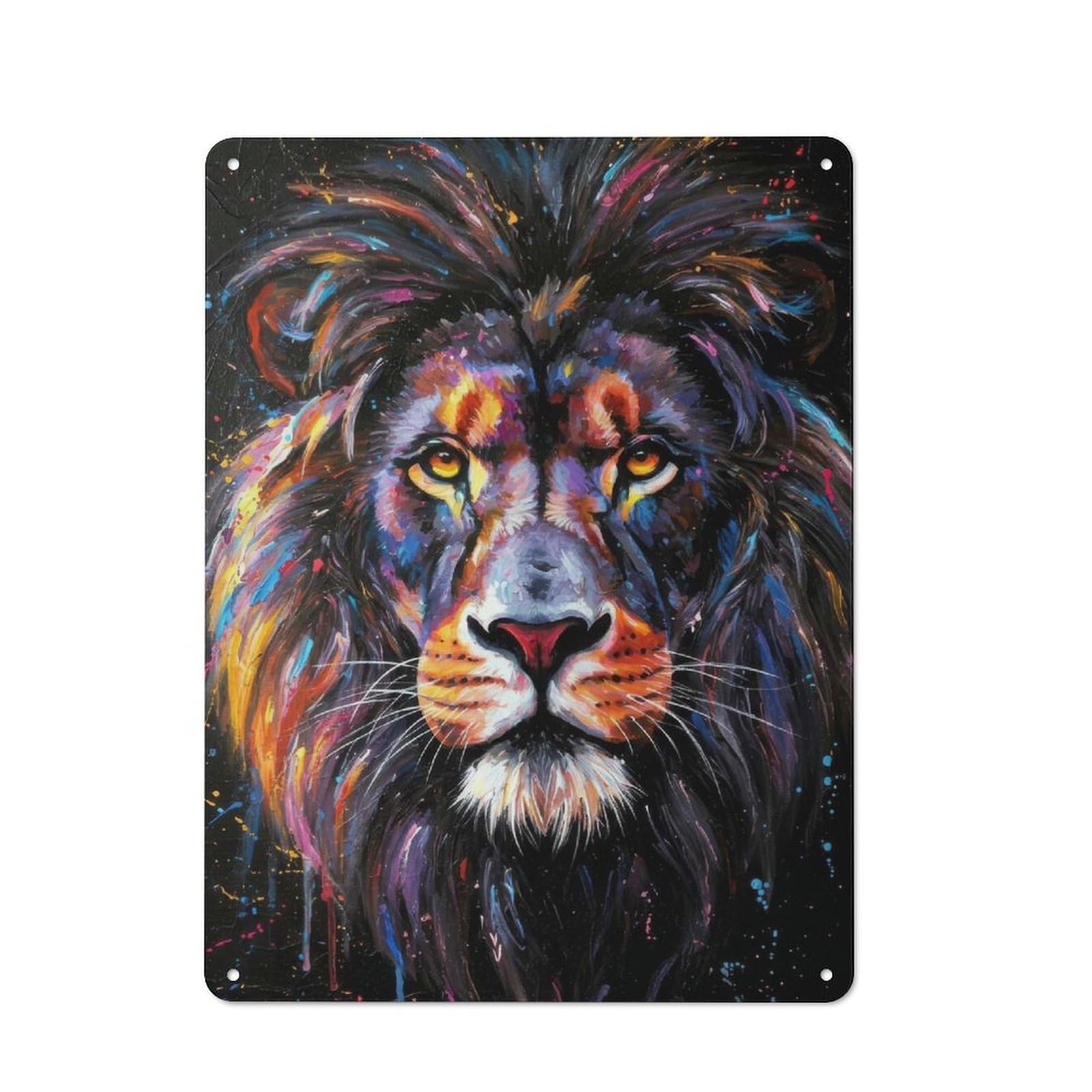 Junmoney Colorful Lion Portrait Tin Wall Plaque 40X30cm With For Dining Room Or Kitchen, Winter Wall Decor For Dining Room Decor Fans