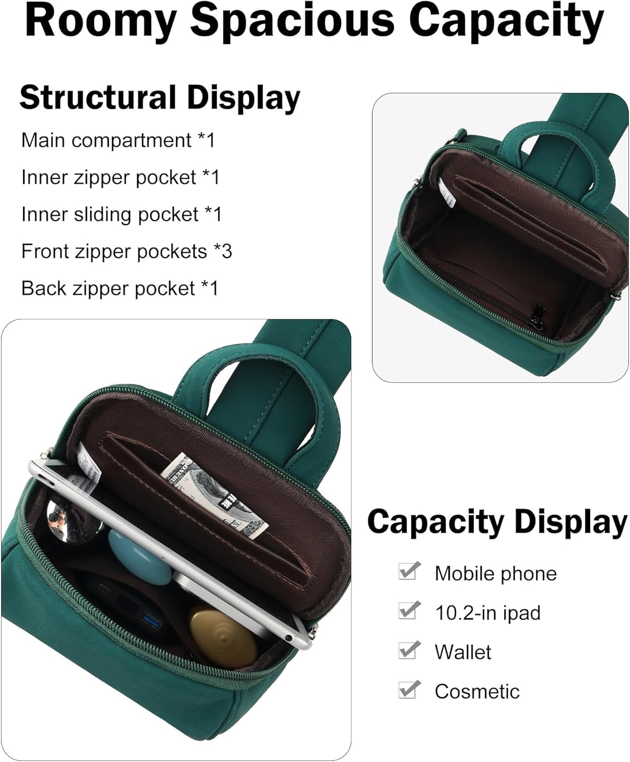 FADEON Sling Bag for Women, Crossbody Backpack with Tassels, Designer Leather Shoulder Chest Bags for Travel - Image 3