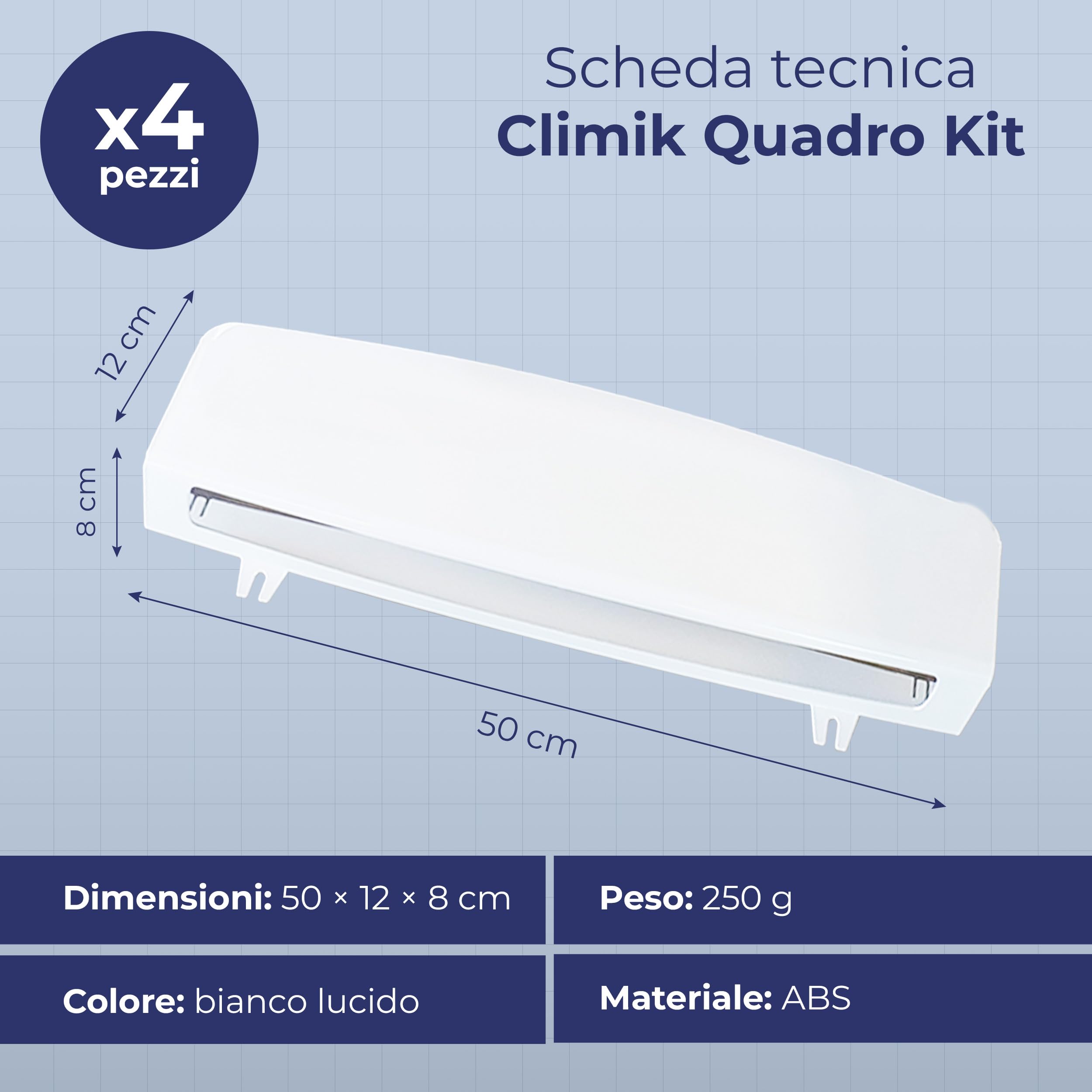 CLIMIK QUADRO, SET DI 4 DEFLETTORI PER CONDIZIONATORE & ARIA CONDIZIONATA, ADATTO PER CONDIZIONATORI A CASSETTE, MADE IN ITALY, PROGETTATO PER DISTRIBUIRE L’ARIA NEL TUO AMBIENTE DI CASA O LAVORO