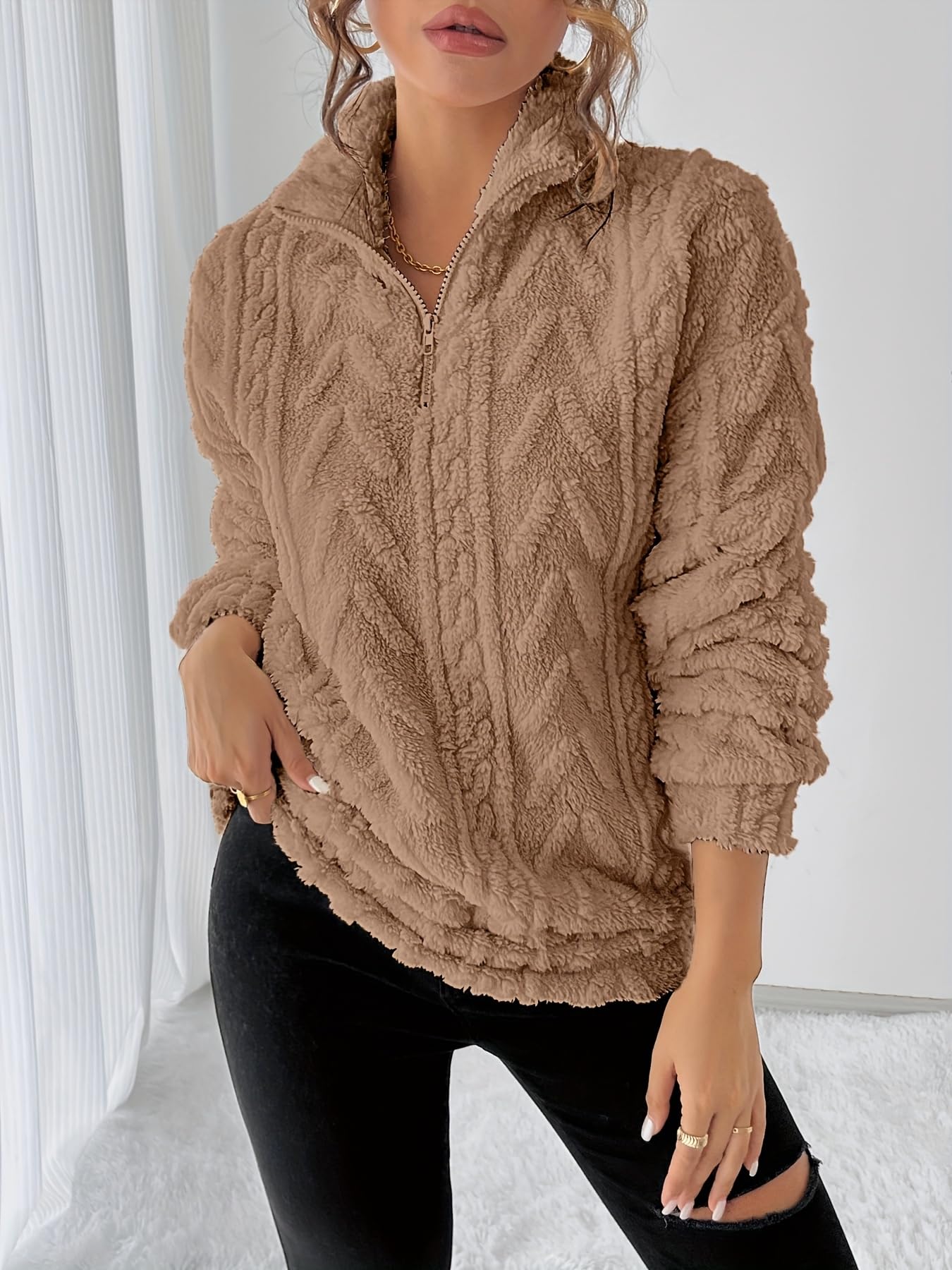 Womens Half Zip Trendy Sweater Cozy Long Sleeve Warm Pullover for Fall and Winter