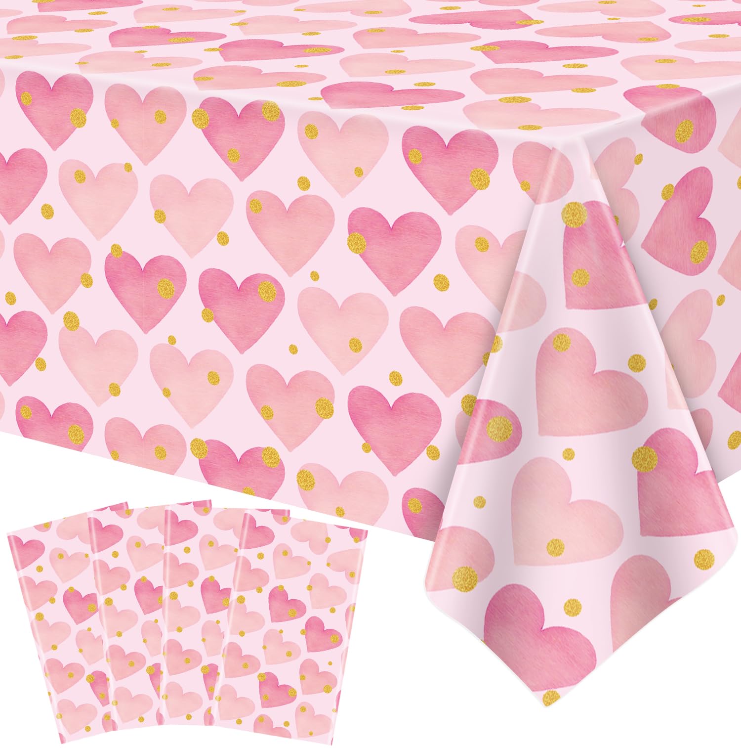 Paquete de 4 manteles para San Valentín, color rojo, amor, corazón, rosa, mantel para San Valentín, color amor, corazón, manteles impermeables para decoraciones de boda, suministros de San Valentín
