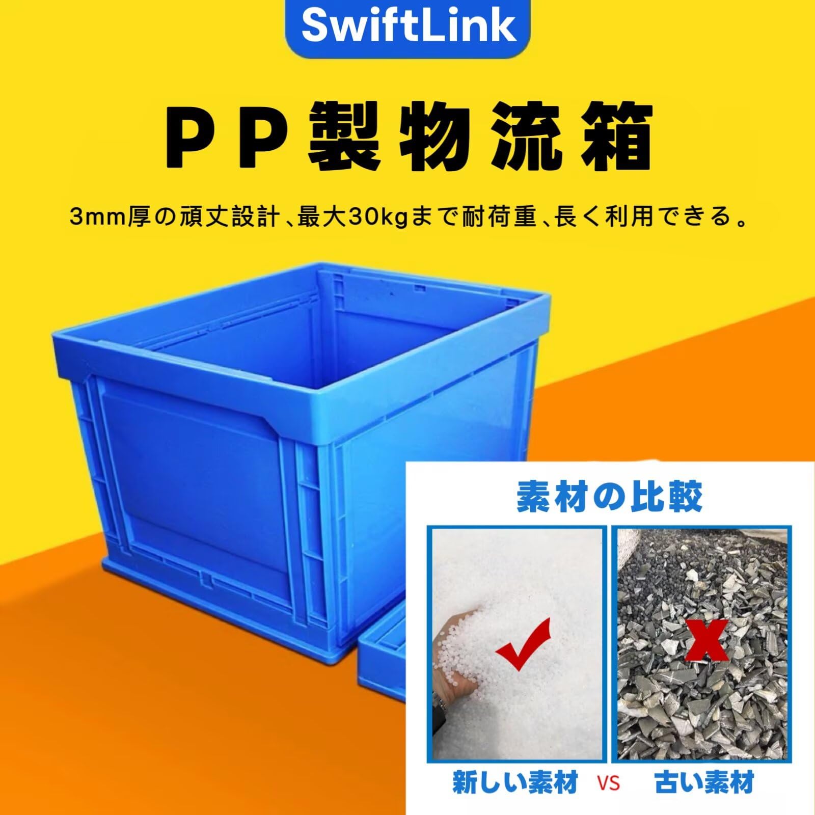 Amazon.co.jp: SwiftLink コンテナボックス 物流箱 薄型折り畳み 収納